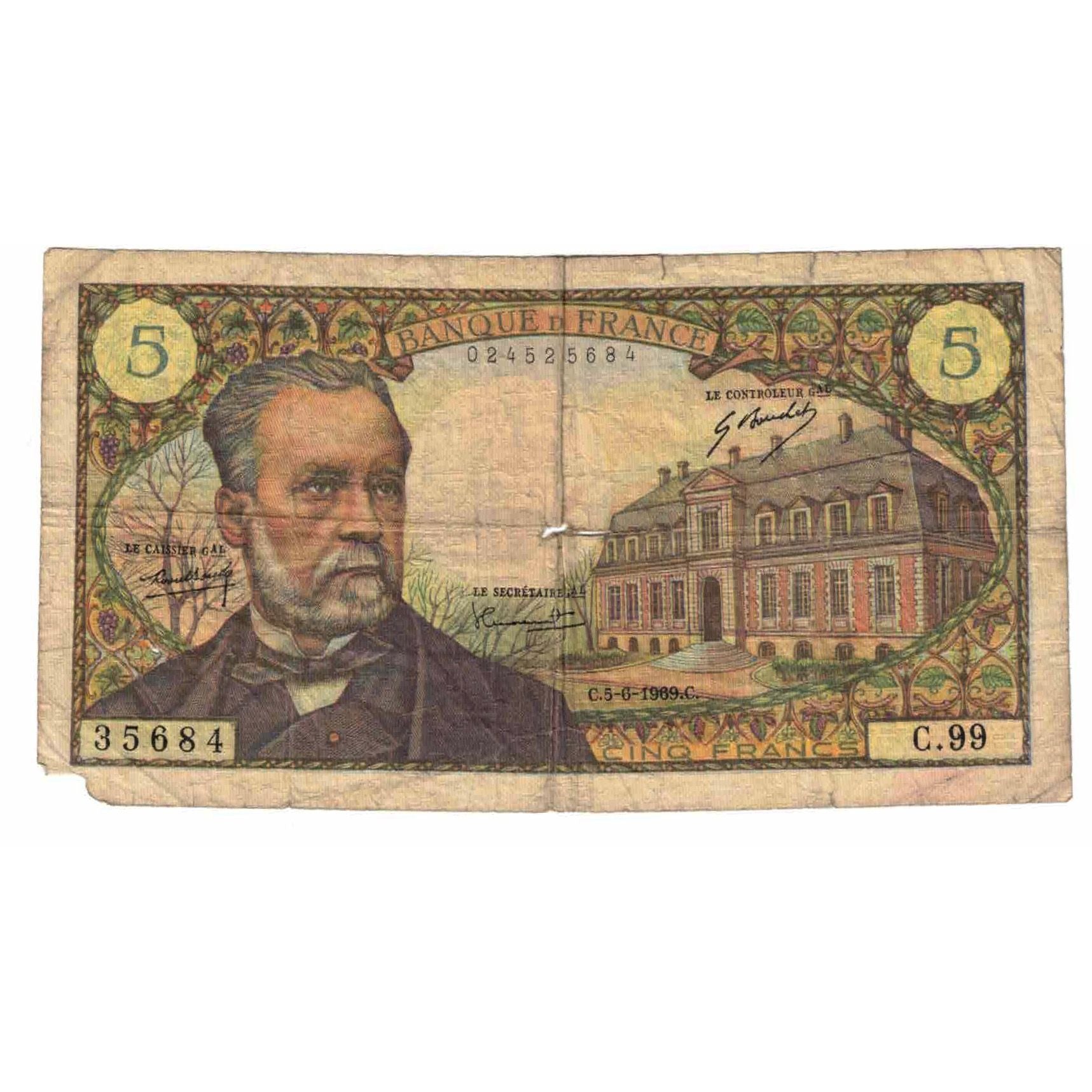 Francia, 5 Francs, Pasteur, 1969, C.99, B, Fayette:61.10, KM:146b
