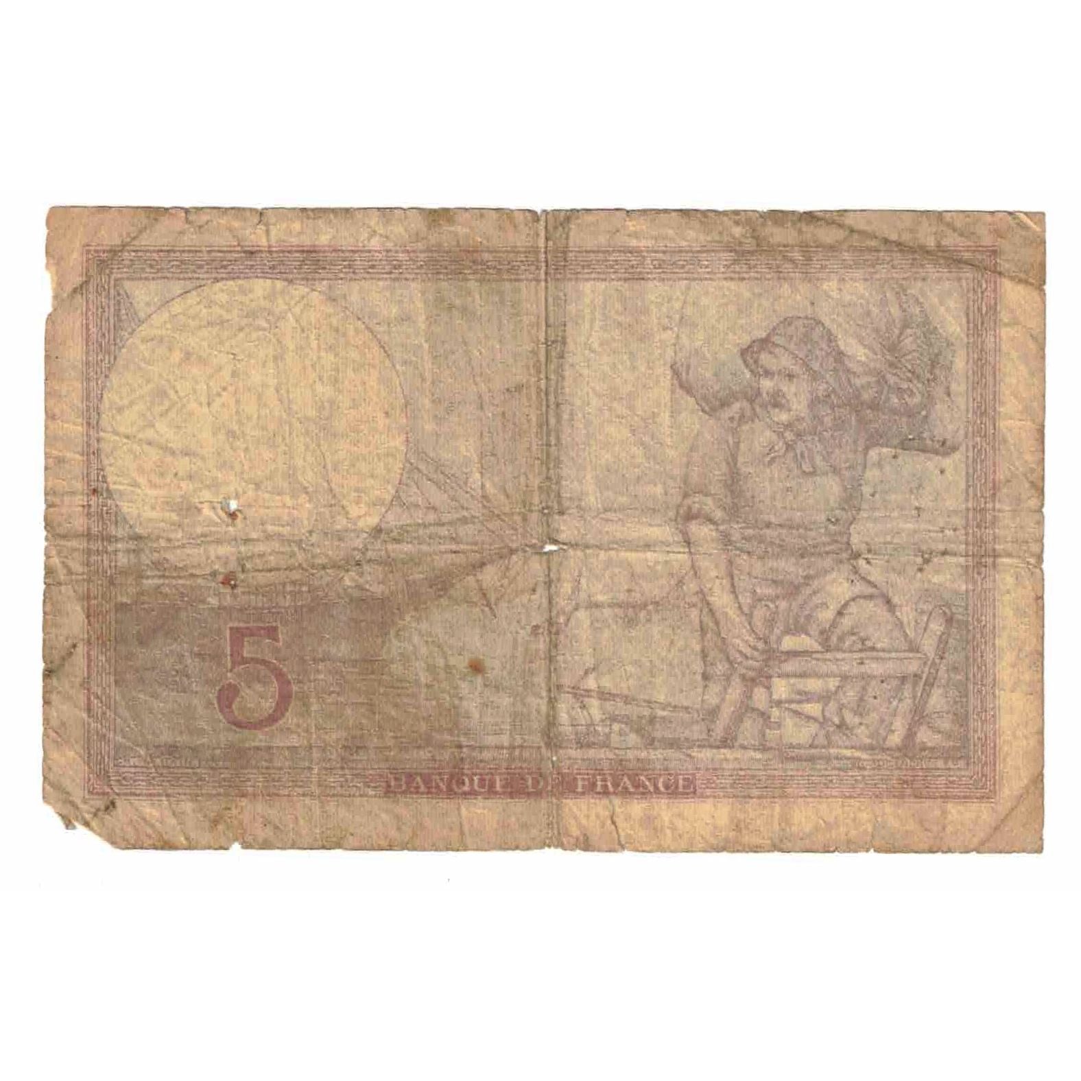 França, 5 Francs, Violet, 1940, M.67946, AG(1-3), Fayette:04.18, KM:83