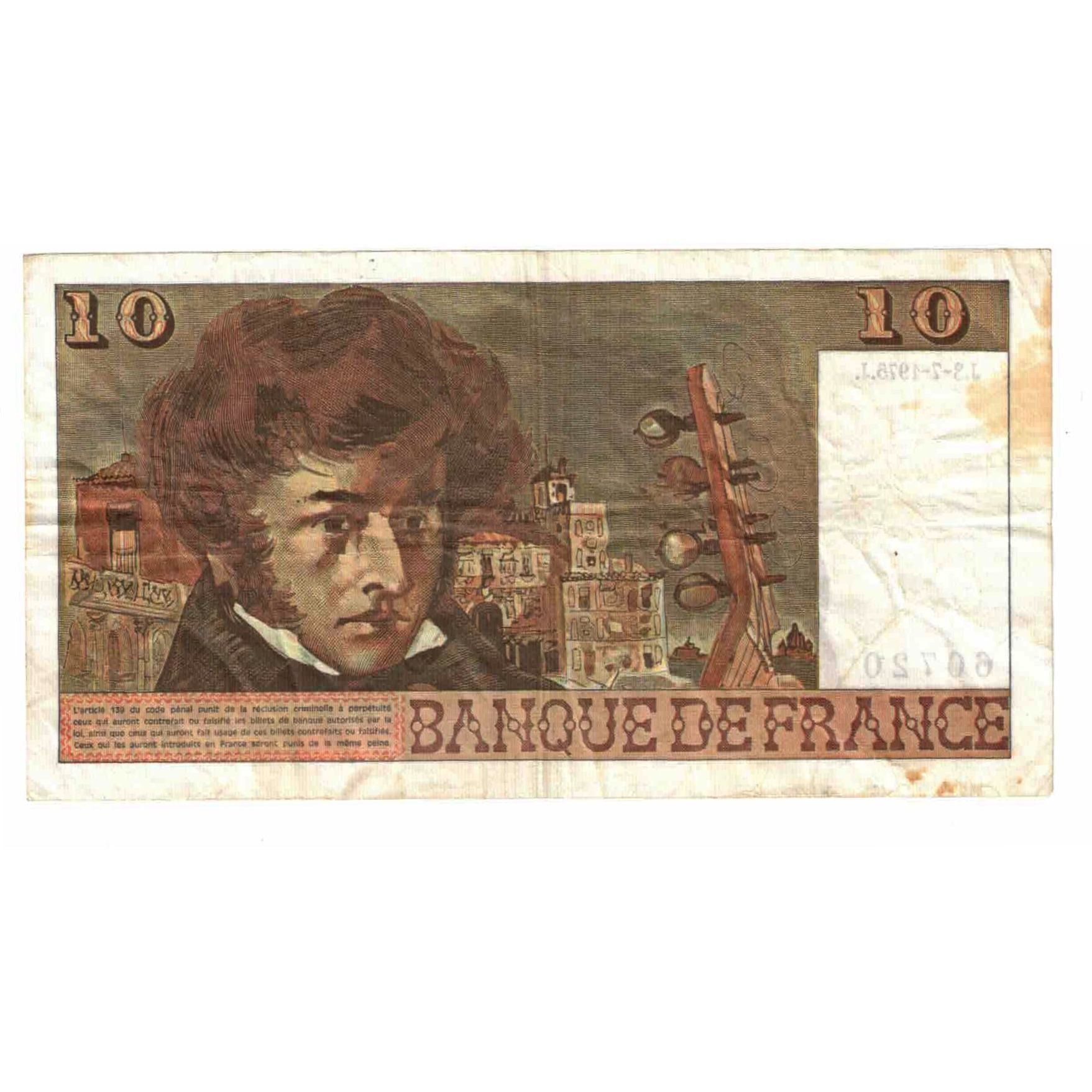 France, 10 Francs, Berlioz, 1975, Q.199, EF(40-45), Fayette:63.12, KM:150b