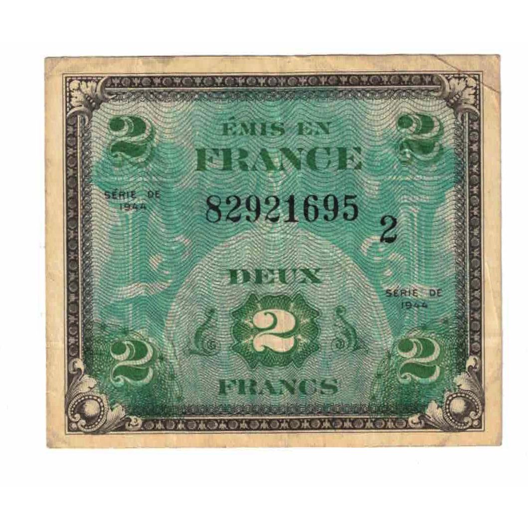França, 2 Francs, Flag/France, 1944, SÉRIE 1944, AU(55-58), Fayette:VF 16.01