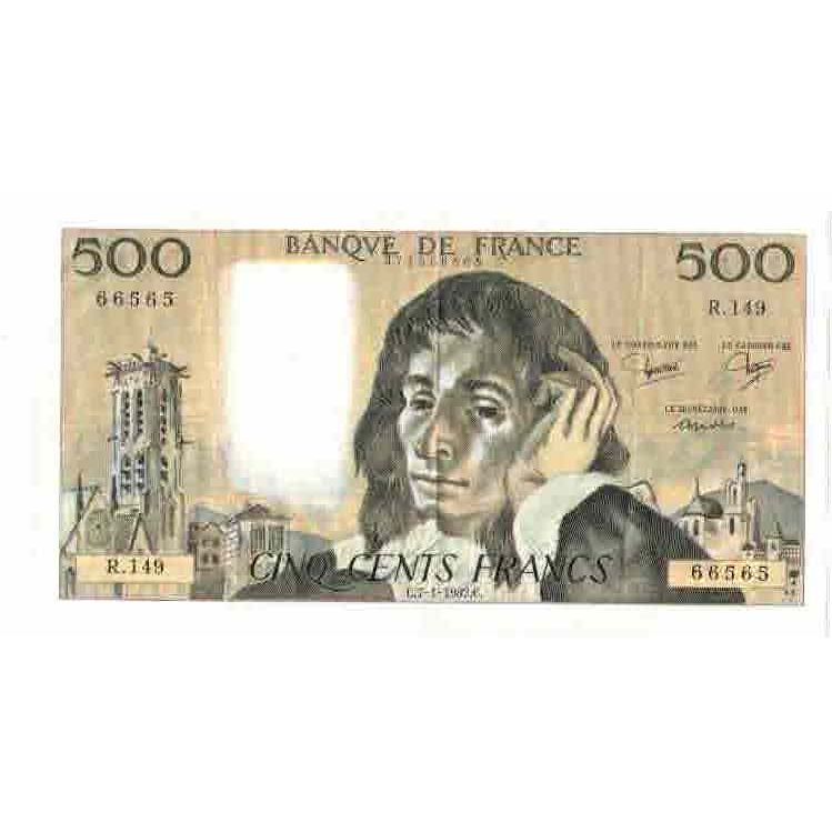France, 500 Francs, Pascal, 1982, R.149, EF(40-45), Fayette:71.26, KM:156e