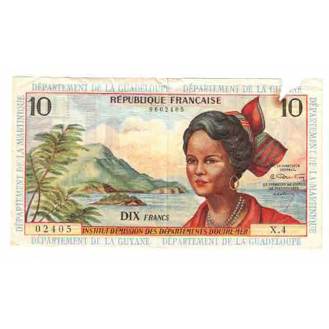 Banknote, French Antilles, 10 Francs, Undated (1964), KM:8a, VF(20-25)