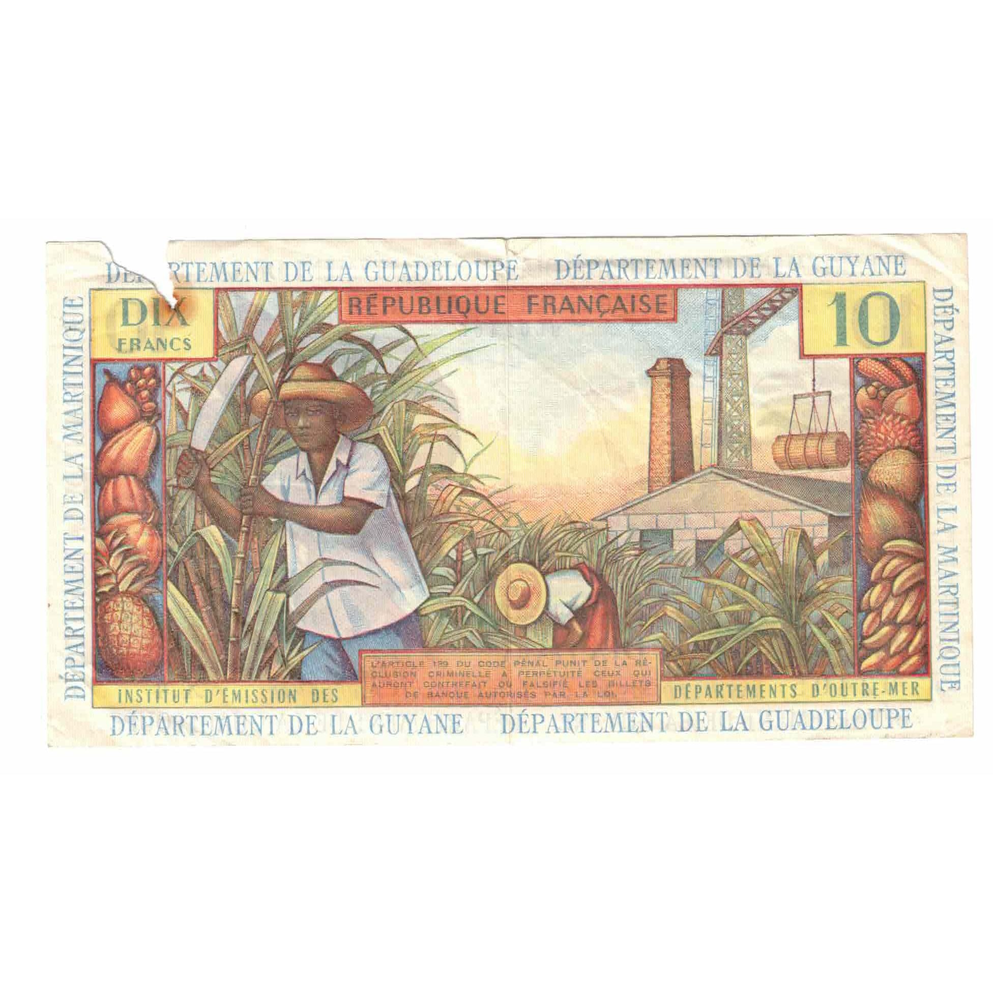 Banknote, French Antilles, 10 Francs, Undated (1964), KM:8a, VF(20-25)