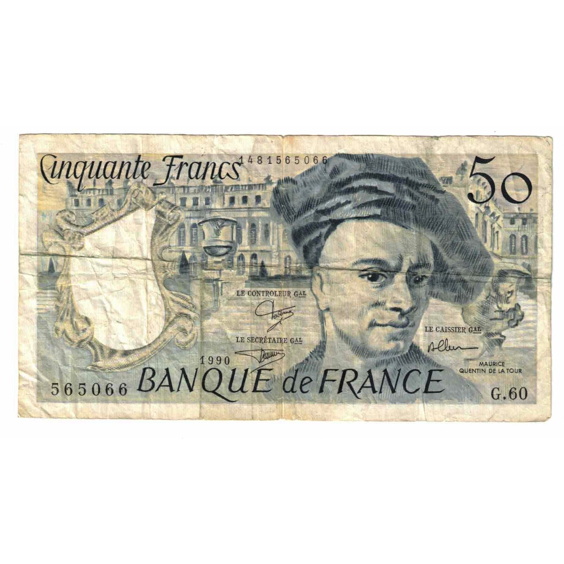 Francja, 50 Francs, Quentin de La Tour, 1990, G.60, VF(20-25), Fayette:67.16