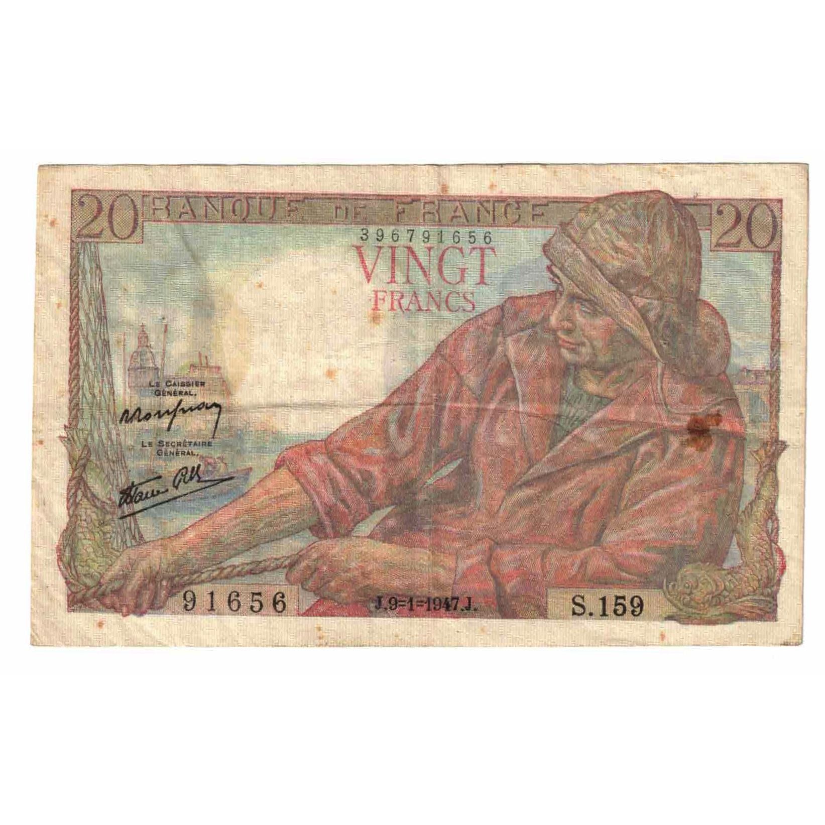 França, 20 Francs, Pêcheur, 1947, S.159, EF(40-45), Fayette:13.11, KM:100b