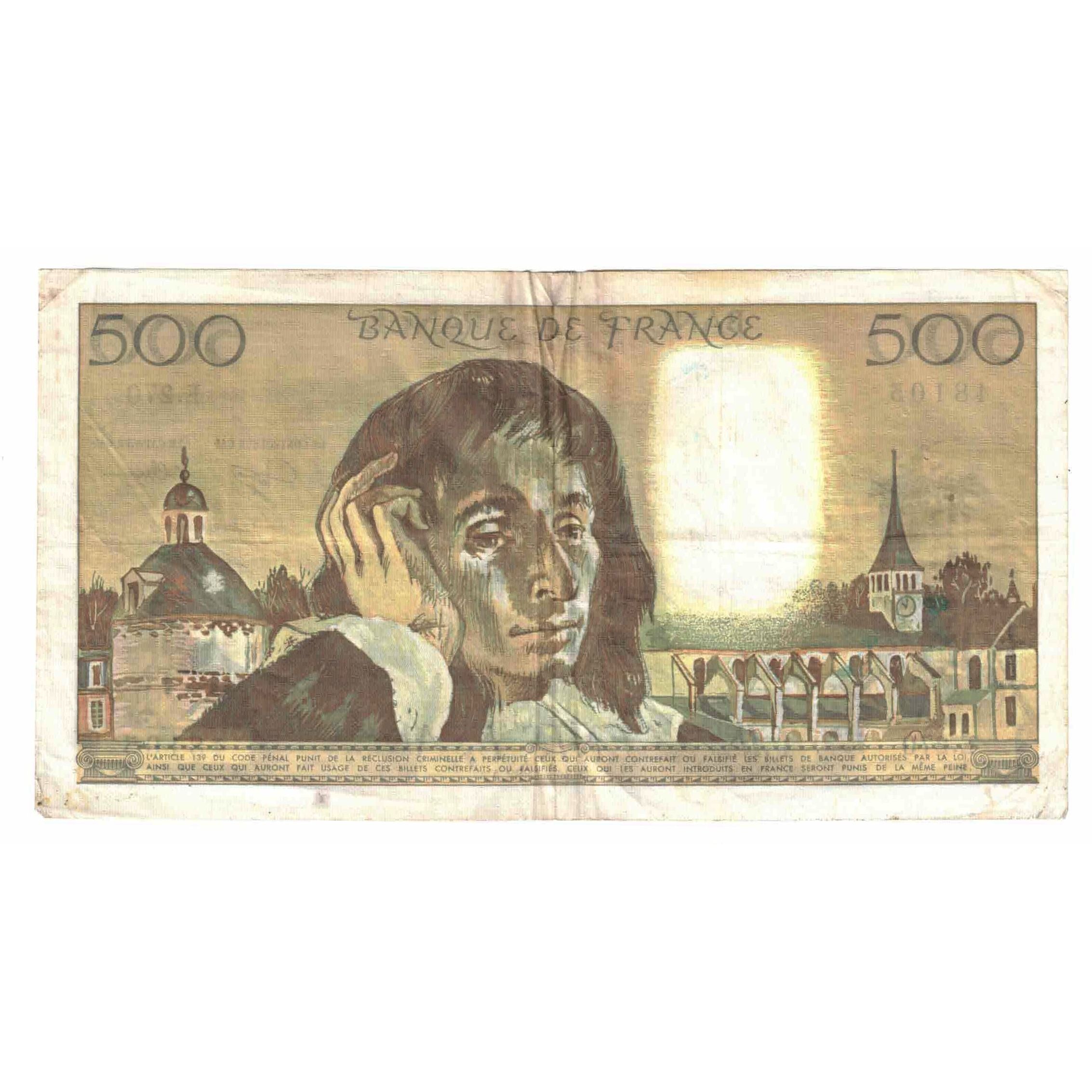 France, 500 Francs, Pascal, 1988, E.270, VF(20-25), Fayette:71.38, KM:156g
