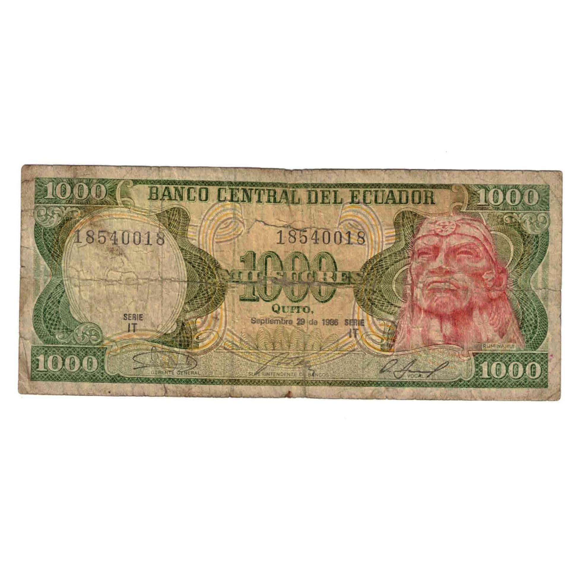 Banknote, Ecuador, 1000 Sucres, 1986, 1986-09-29, KM:125a, VF(20-25)