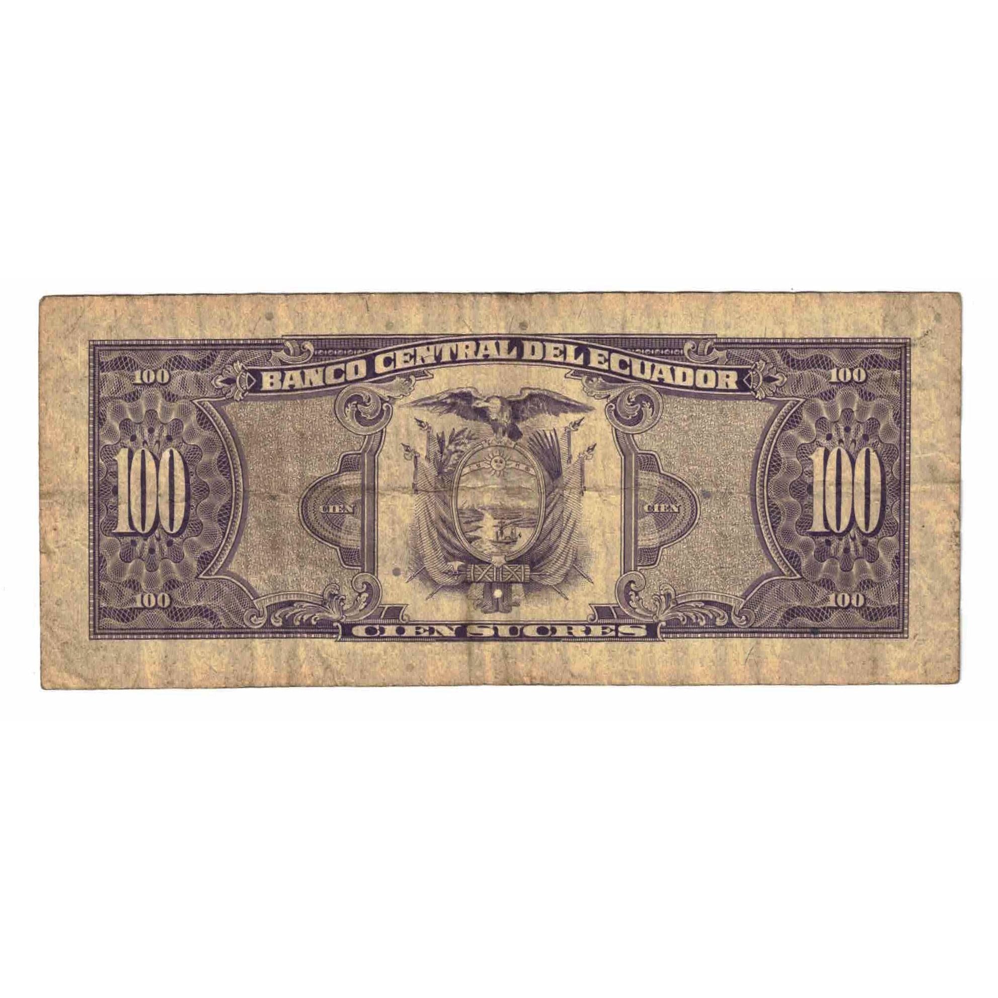 Banknot, Ekwador, 100 Sucres, 1992, 1992-3-9, KM:123Ab, VF(20-25)