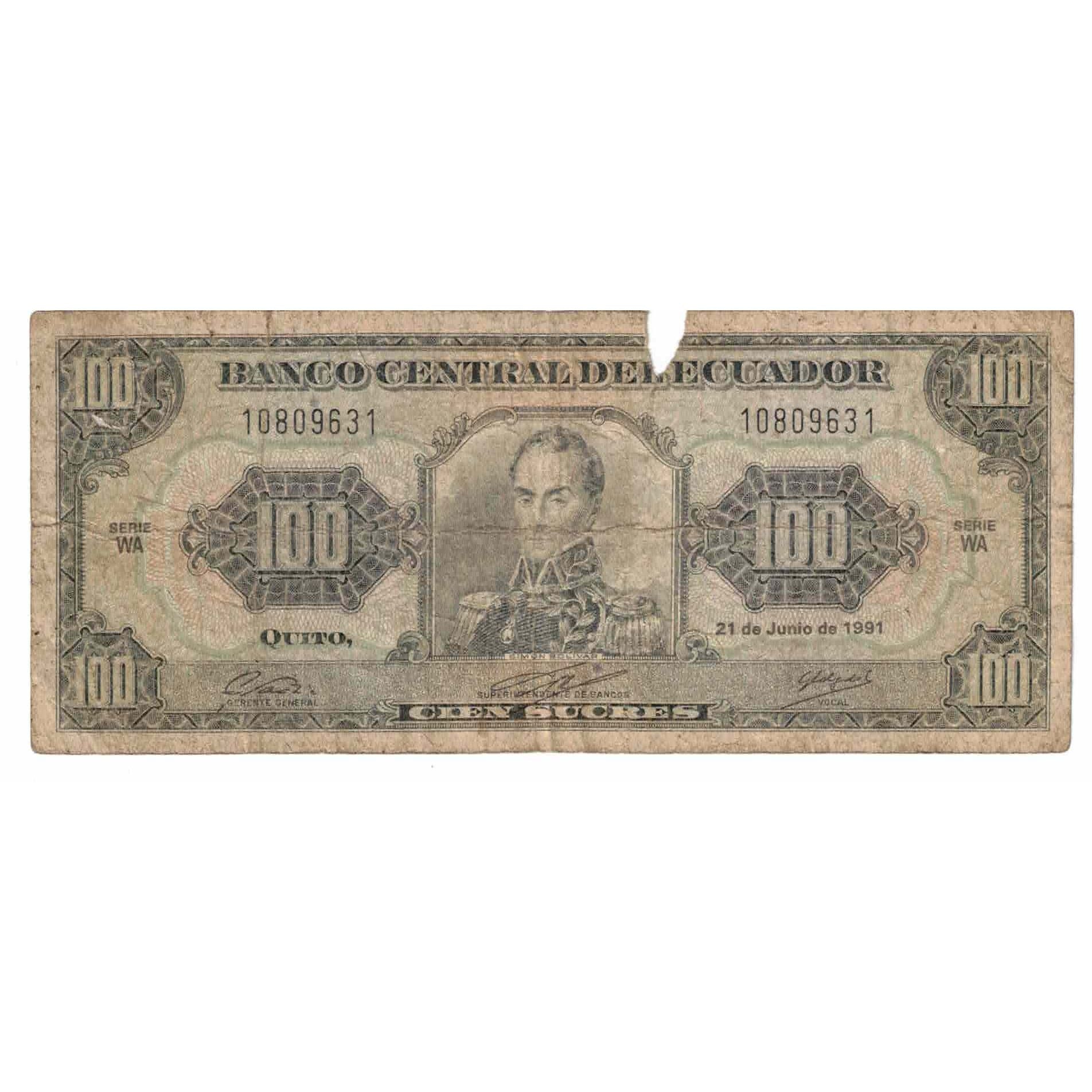 Banconote, Ecuador, 100 Sucres, 1991, 1991-06-21, KM:123Aa, B