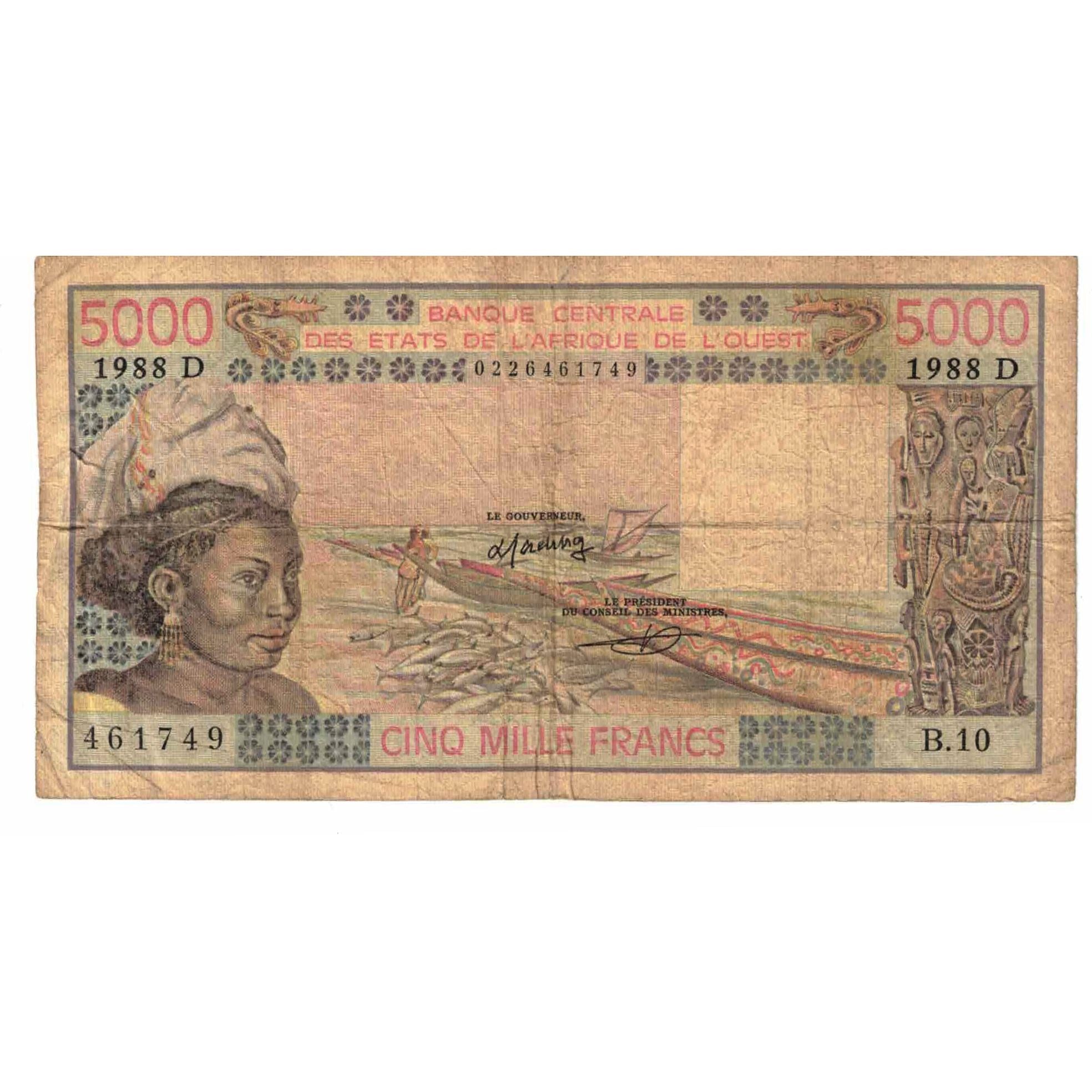 Banknote, West African States, 5000 Francs, 1988, Ivory Coast, KM:108Af
