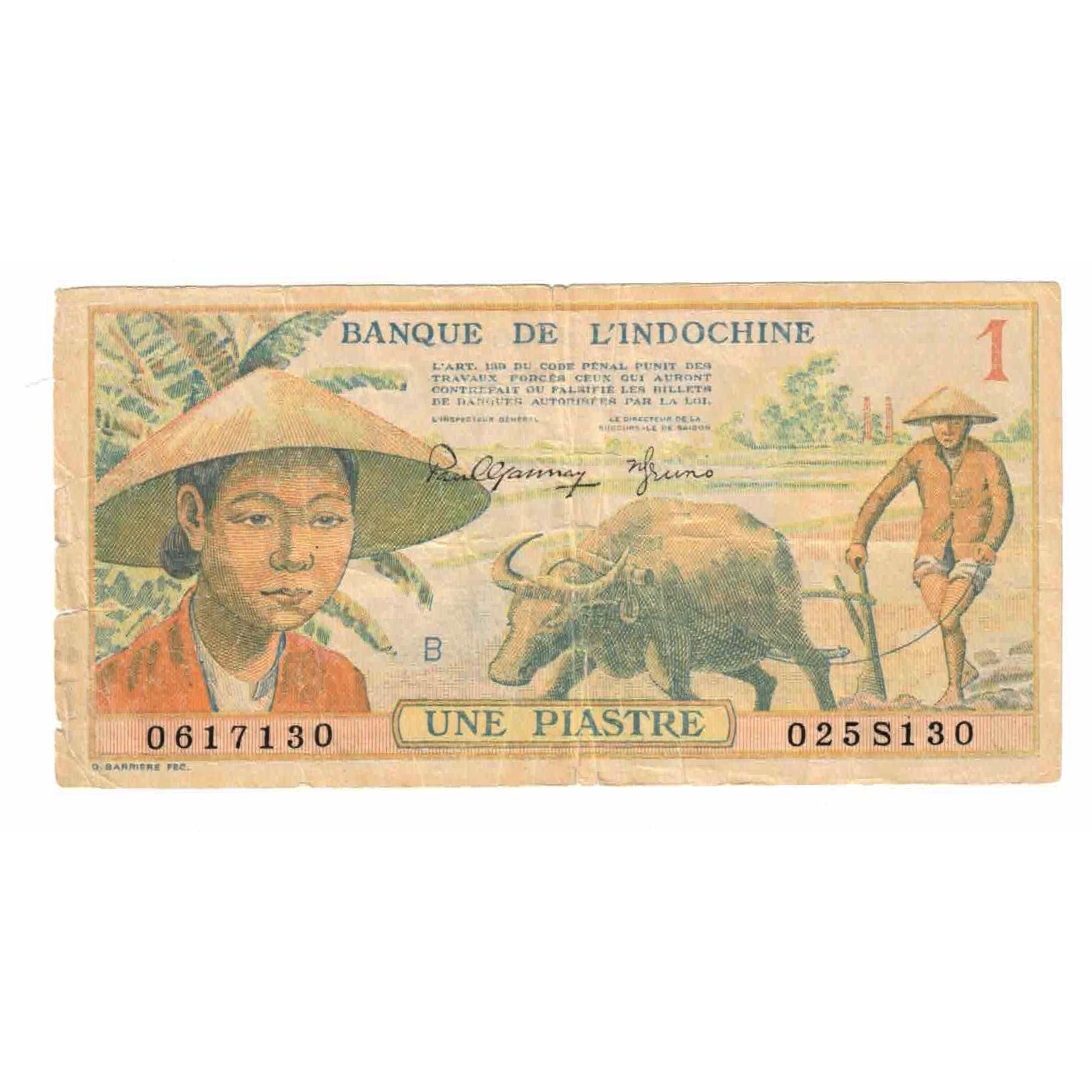 Banknote, FRENCH INDO-CHINA, 1 Piastre, KM:74a, VG(8-10)