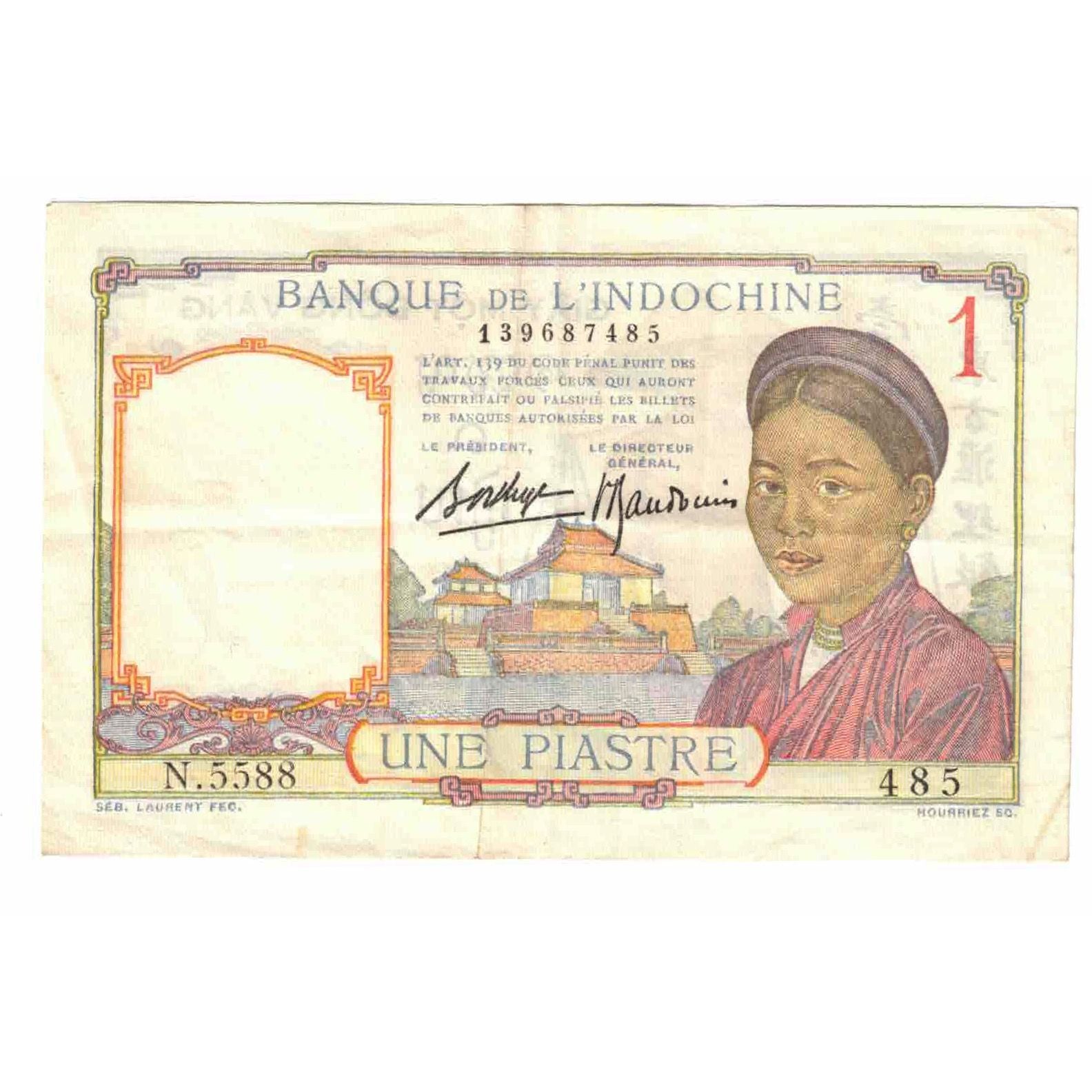 Billet, Indochine française, 1 Piastre, 1936, KM:54b, SUP