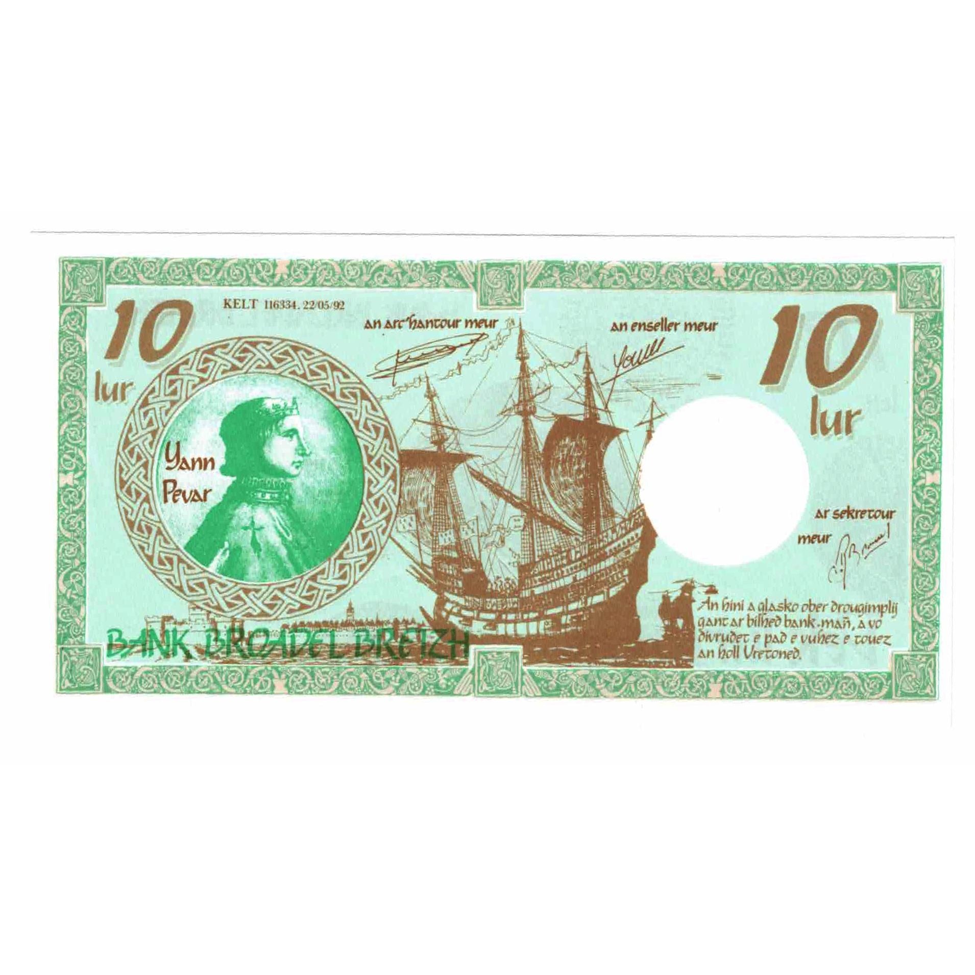 France, Tourist Banknote, BANK BROADEL BREIZH, 1992, UNC(65-70)