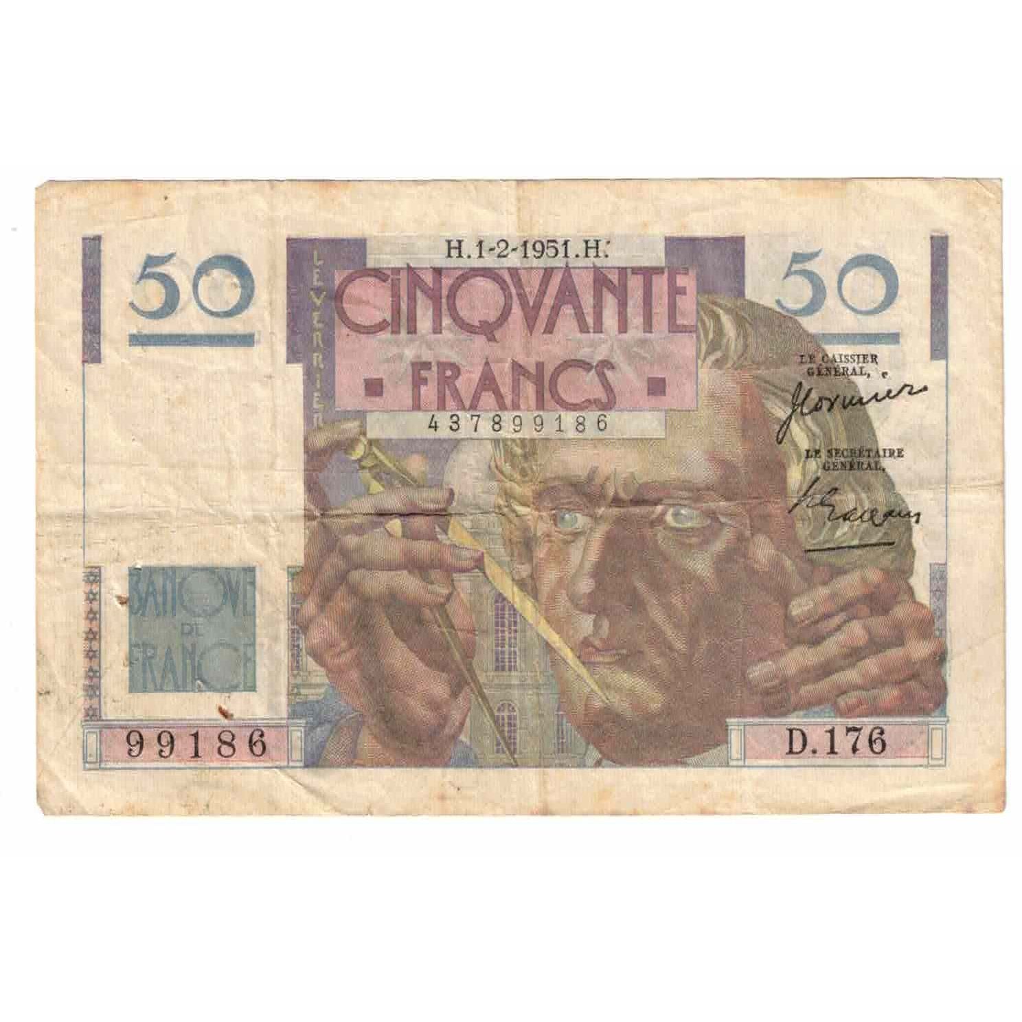 Francia, 50 Francs, Le Verrier, 1951, D.176, BB, Fayette:20.17, KM:127c