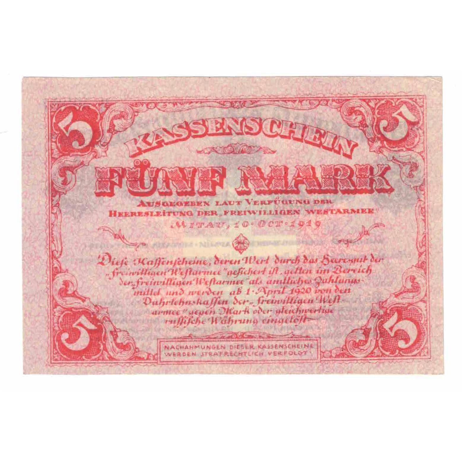 Banconote, Russia, 5 Mark, 1919, 1919-10-10, KM:S227b, FDS