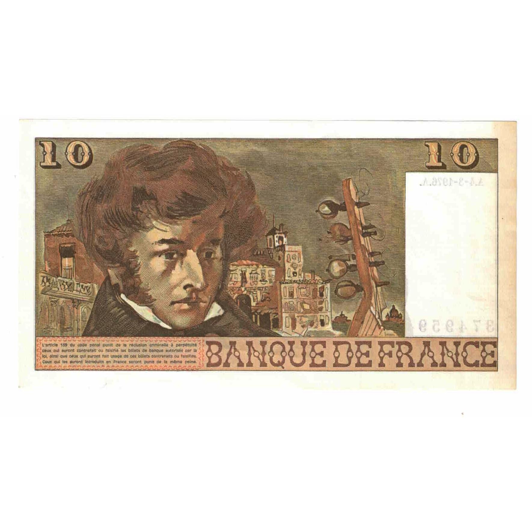 Francja, 10 Francs, Berlioz, 1976, L.286, AU(55-58), Fayette:63.18, KM:150c