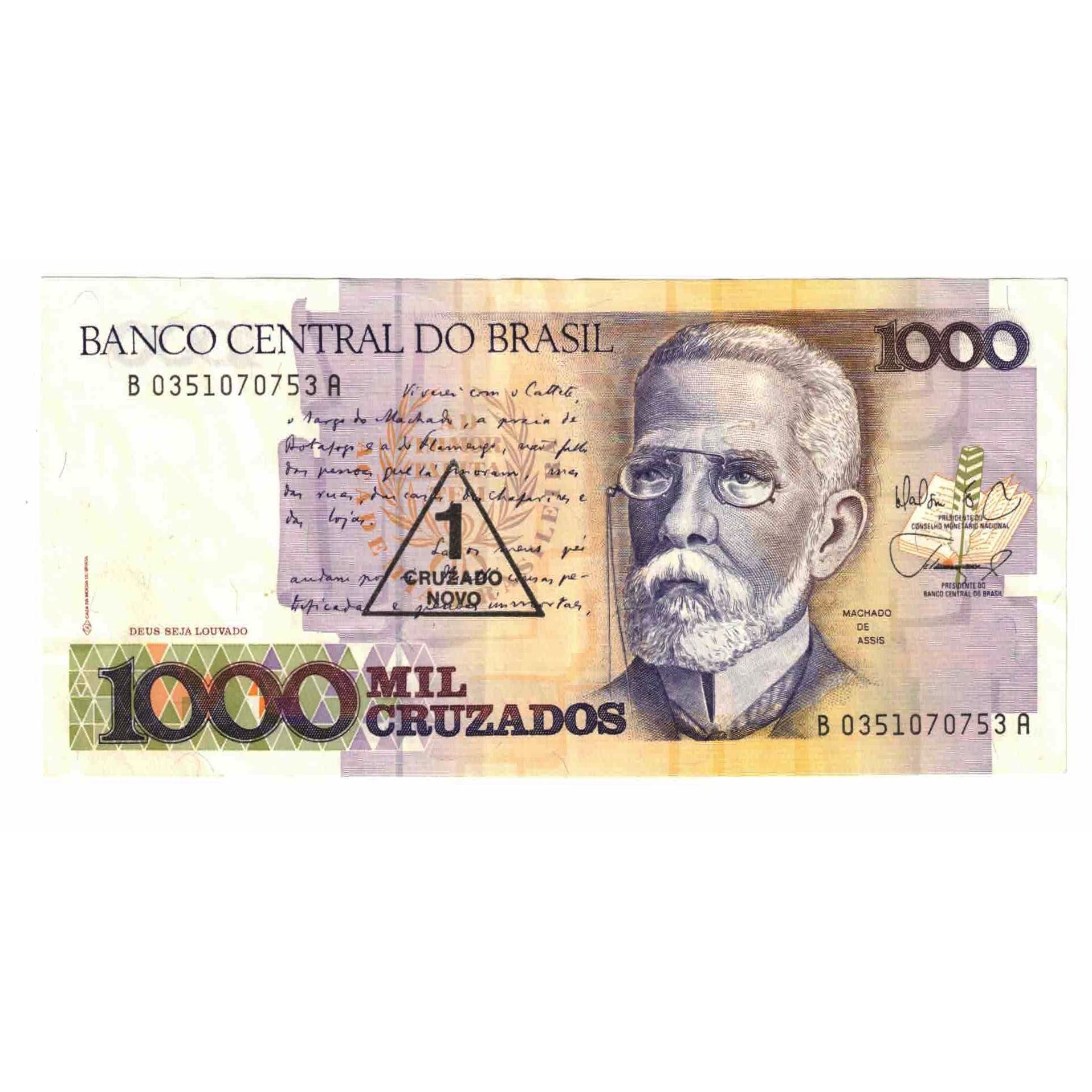 Banconote, Brasile, 1 Cruzado Novo on 1000 Cruzados, 1989, KM:216b, BB