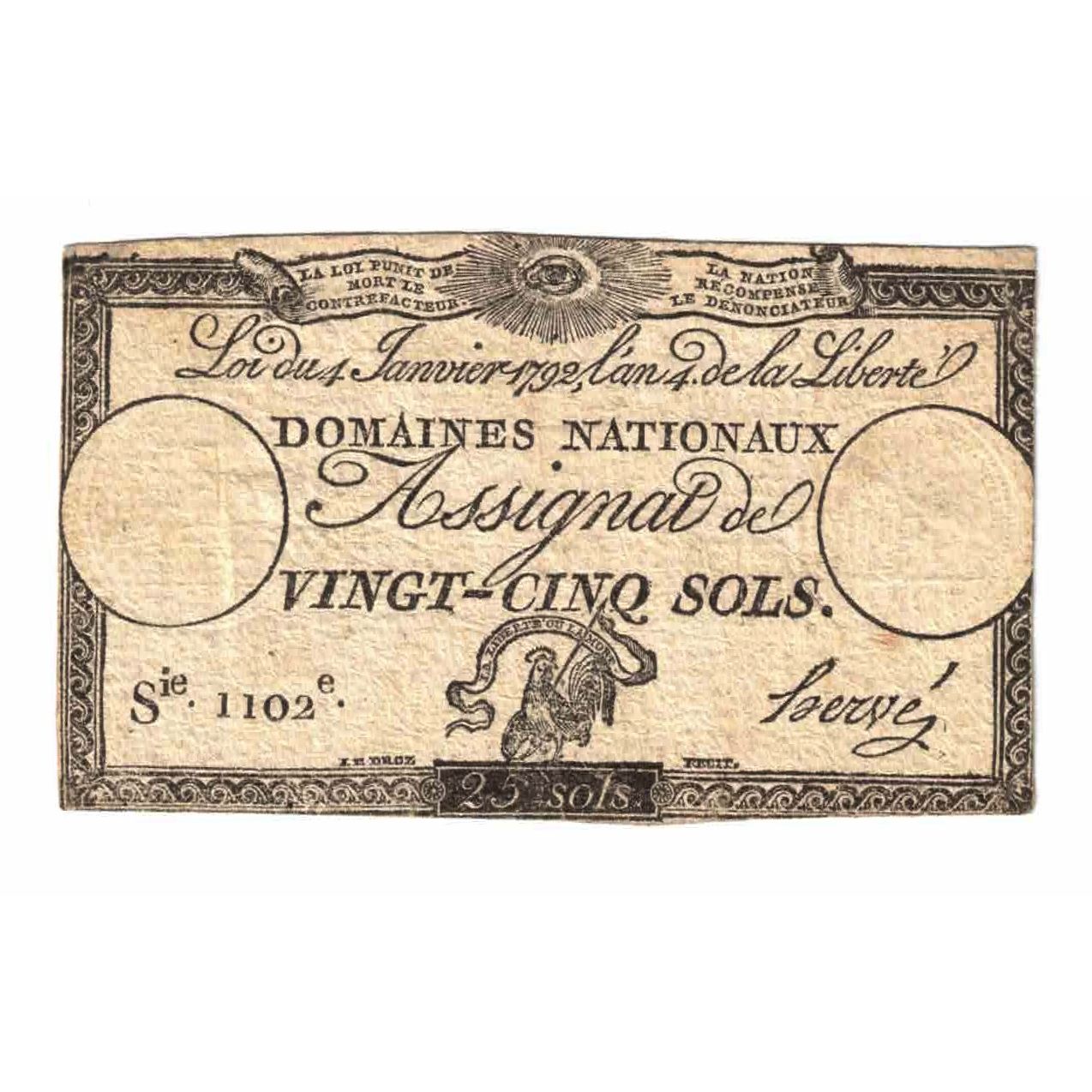 France, 25 Sols, Série 1102, EF(40-45), KM:A55