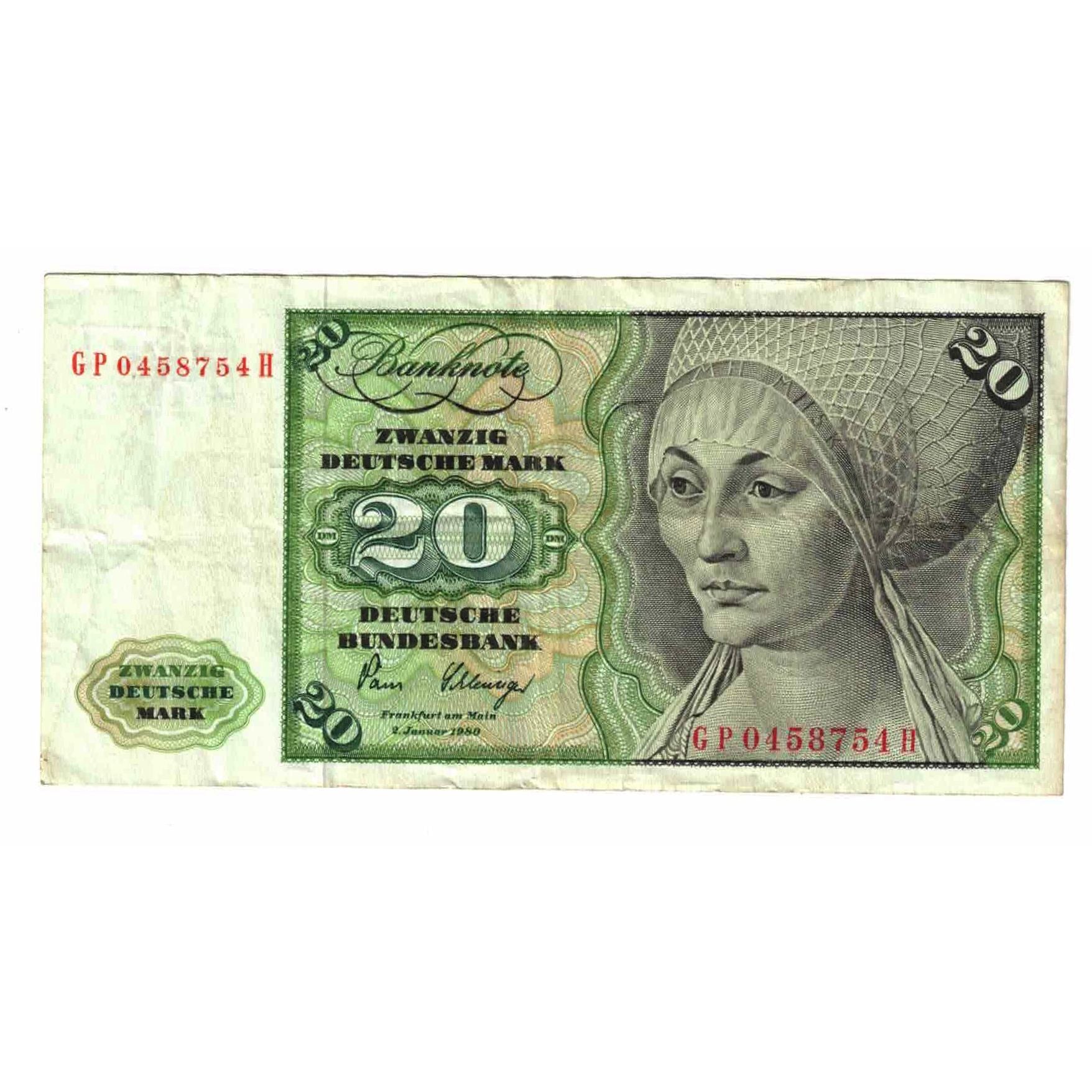 Billet, République fédérale allemande, 20 Deutsche Mark, 1980, 1980-01-02
