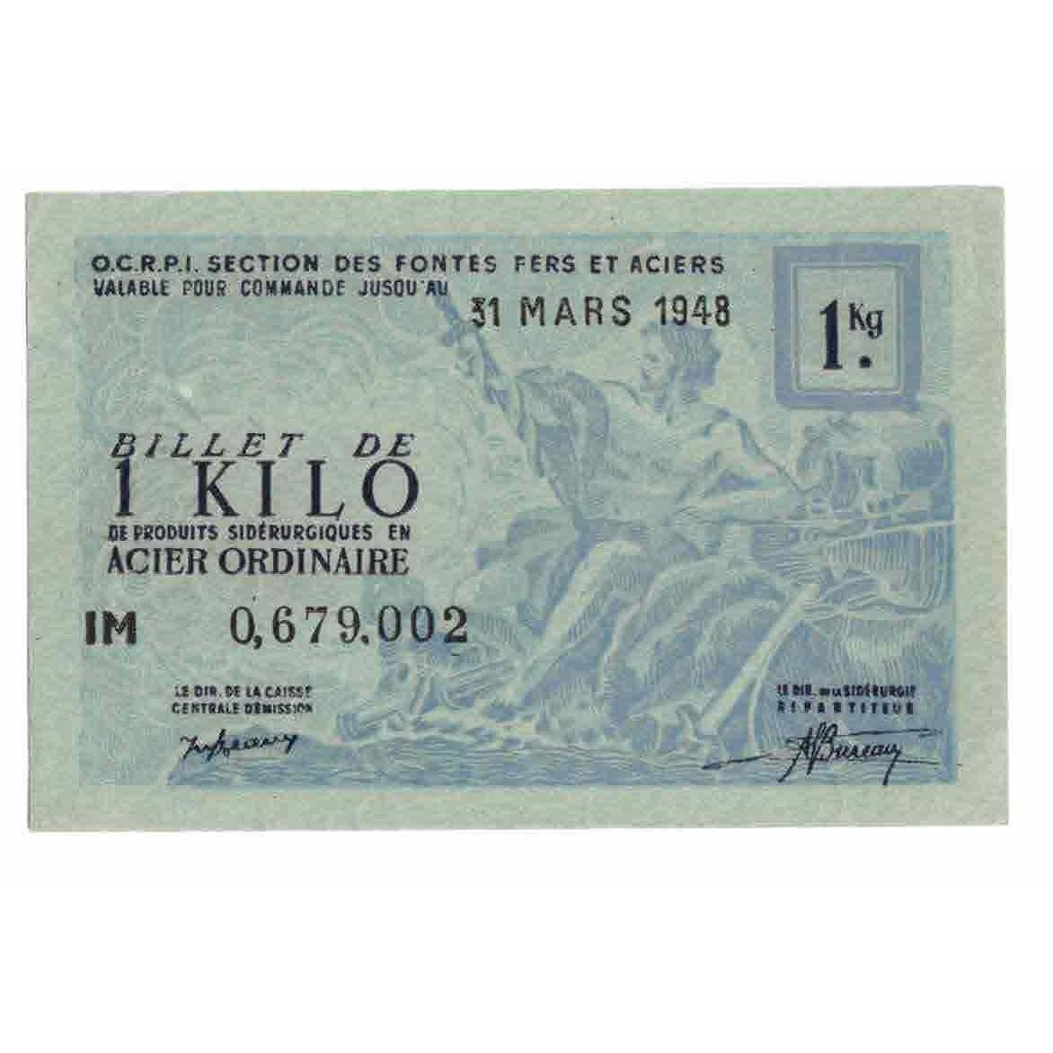 França, Acier Ordinaire, 1 Kilo, 1948, UNC(65-70)
