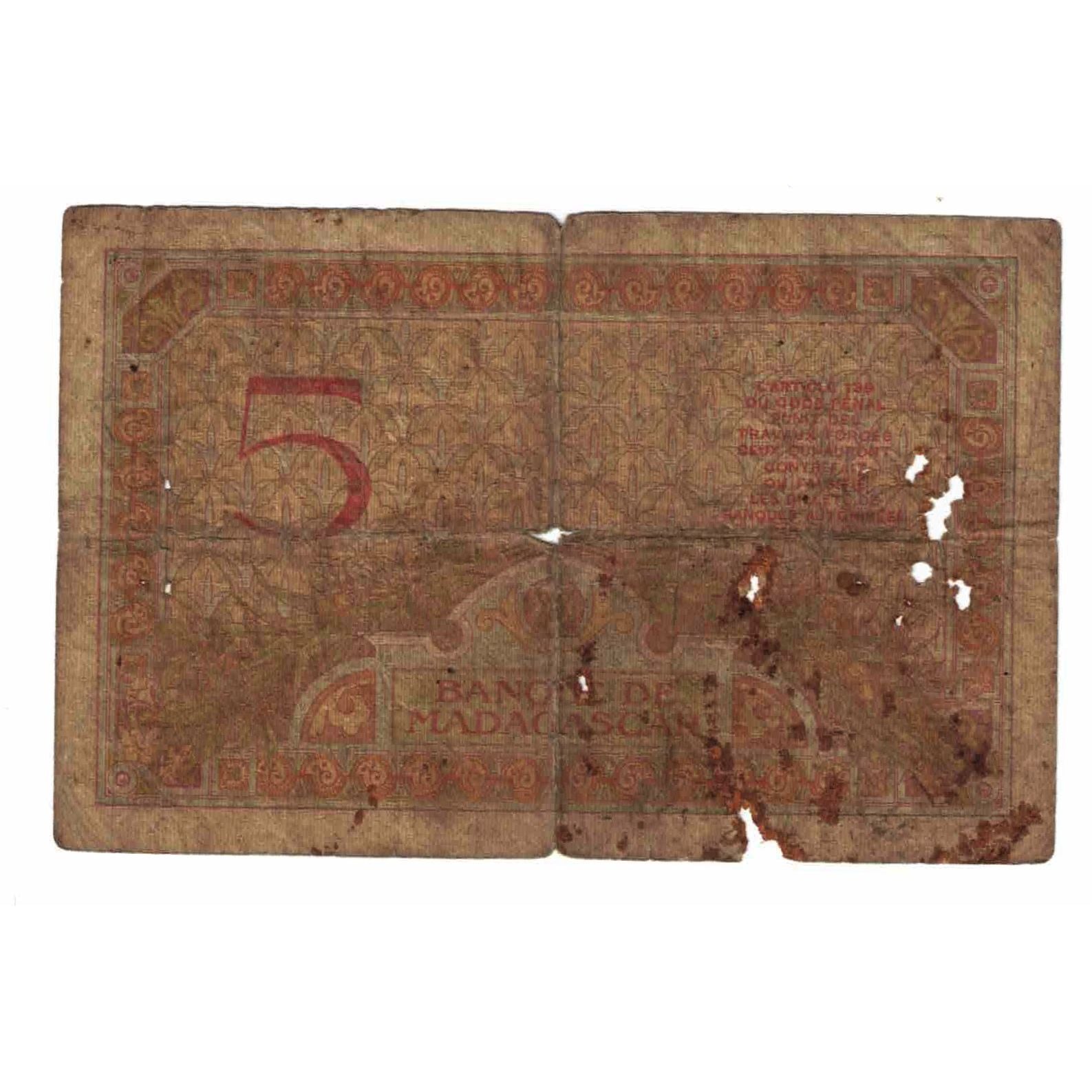 Nota, Madagáscar, 5 Francs, KM:35, AG(1-3)
