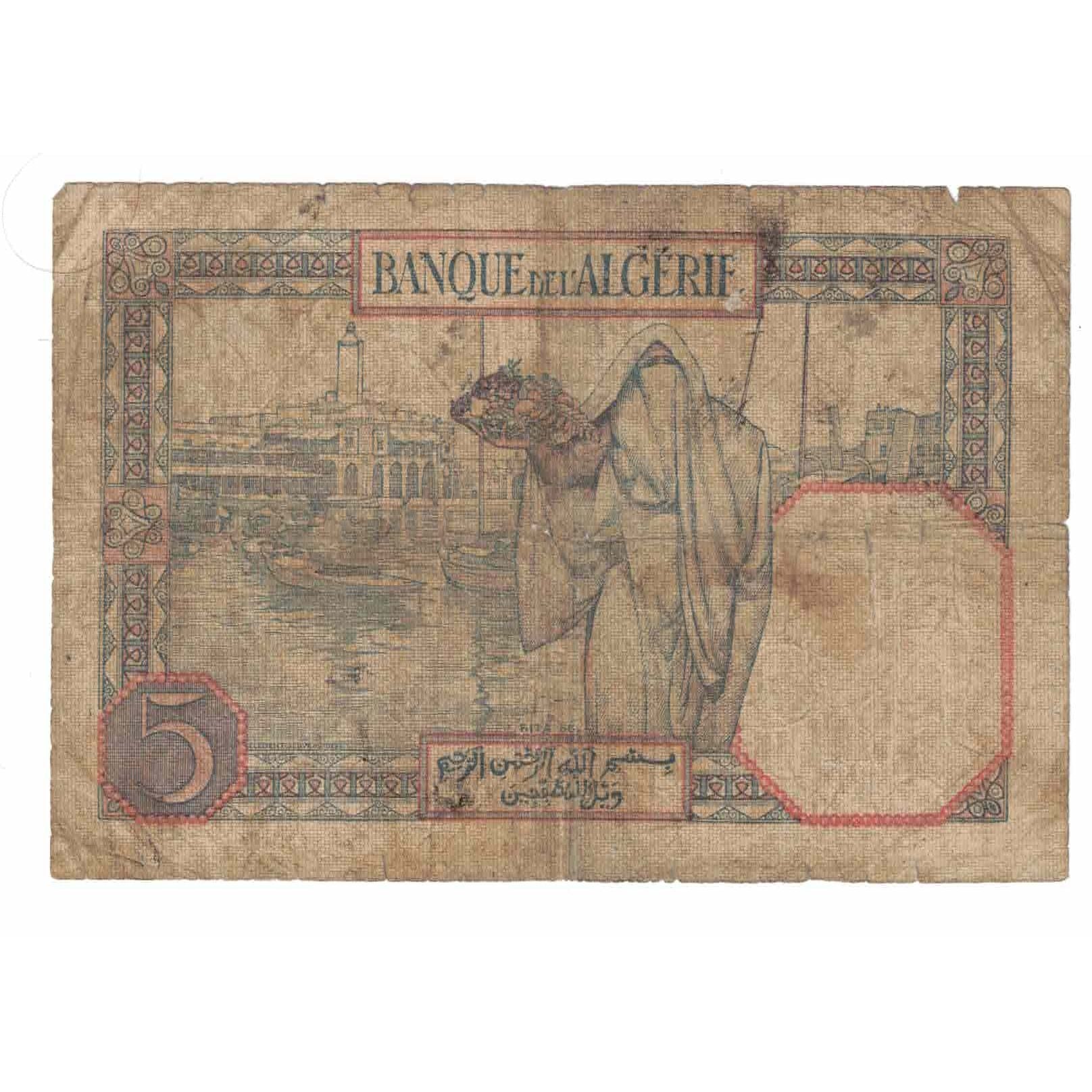 Banknote, Algeria, 5 Francs, 1941, 1941-02-11, KM:77b, VG(8-10)