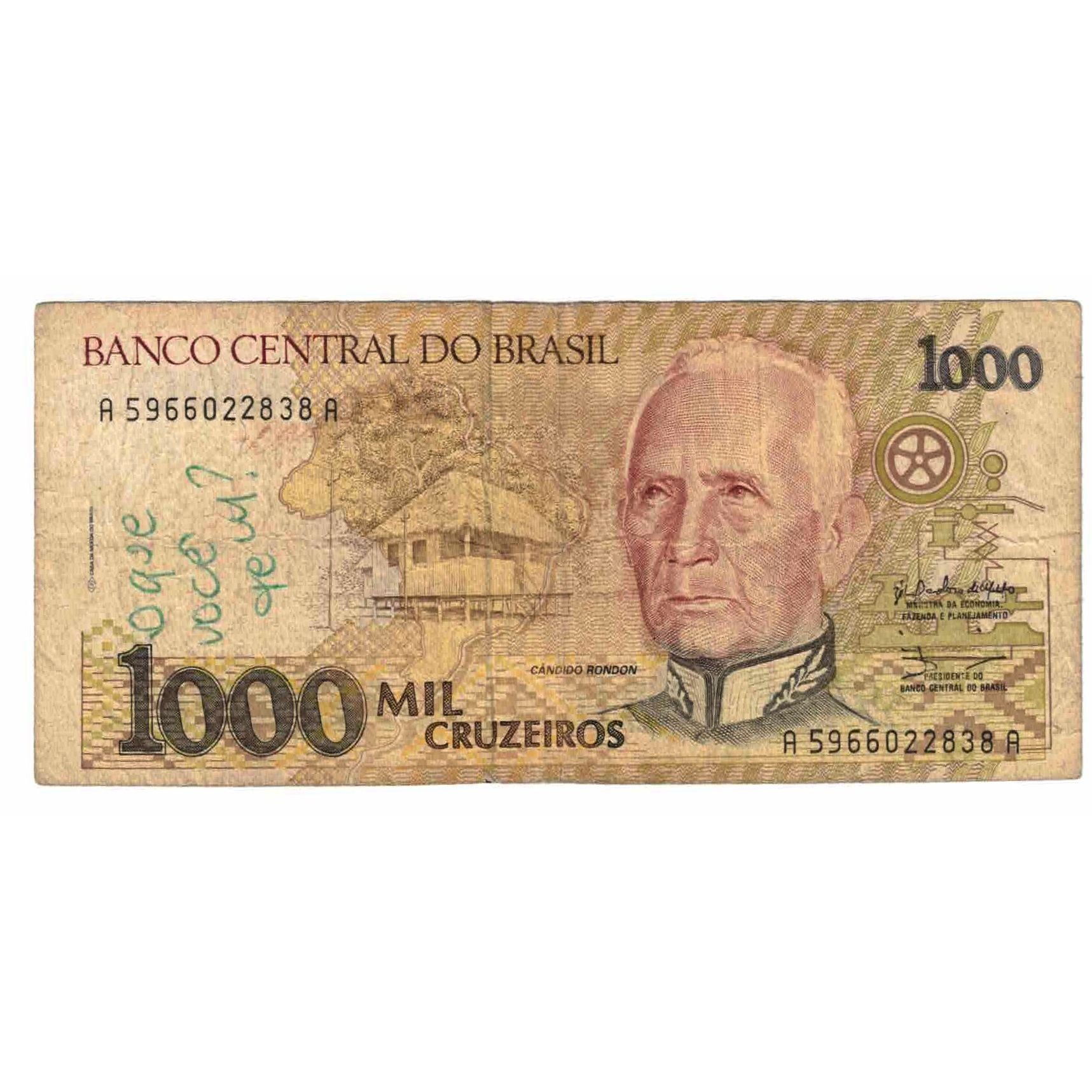 Biljet, Brazilië, 1000 Cruzeiros, Undated (1990), KM:231b, TB