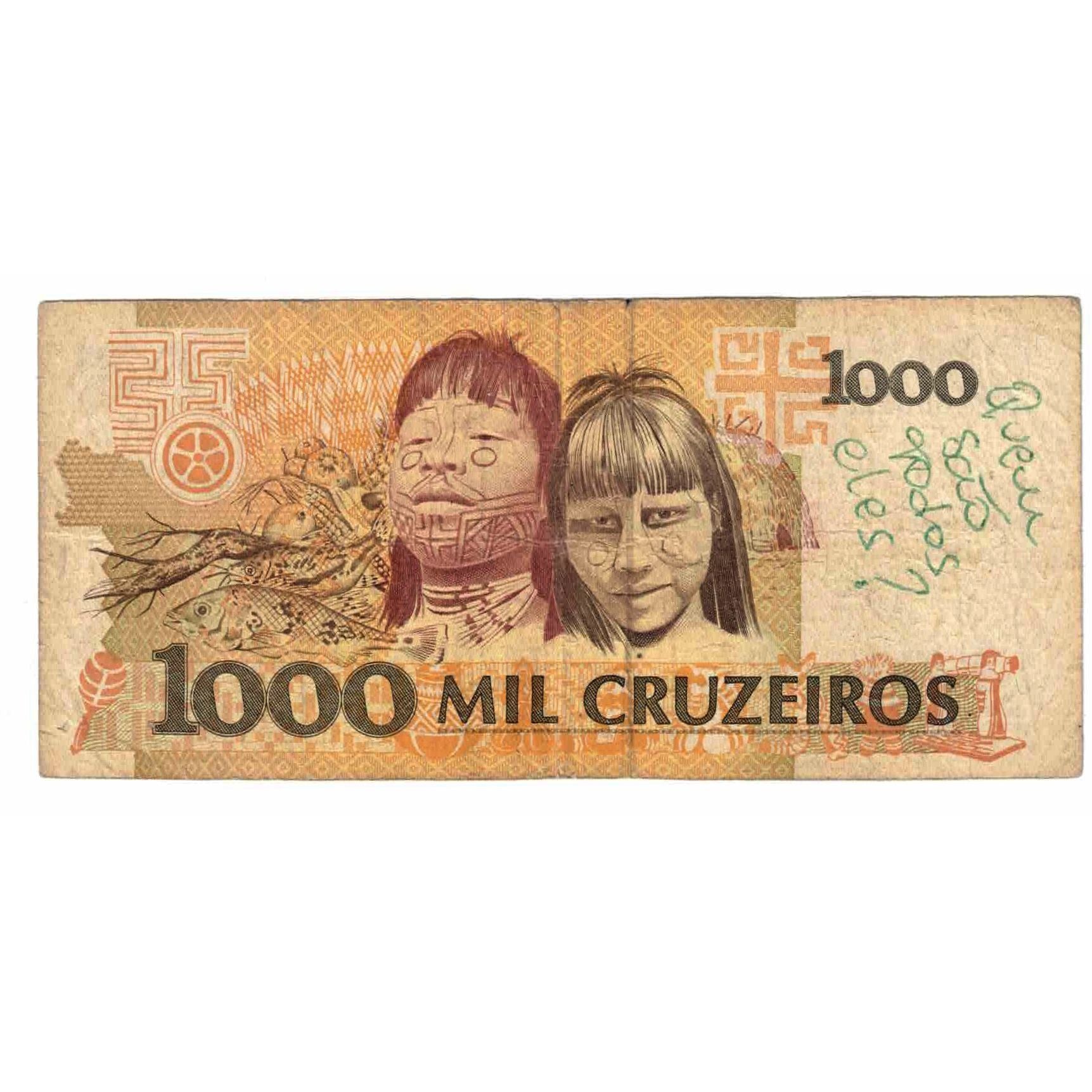 Biljet, Brazilië, 1000 Cruzeiros, Undated (1990), KM:231b, TB