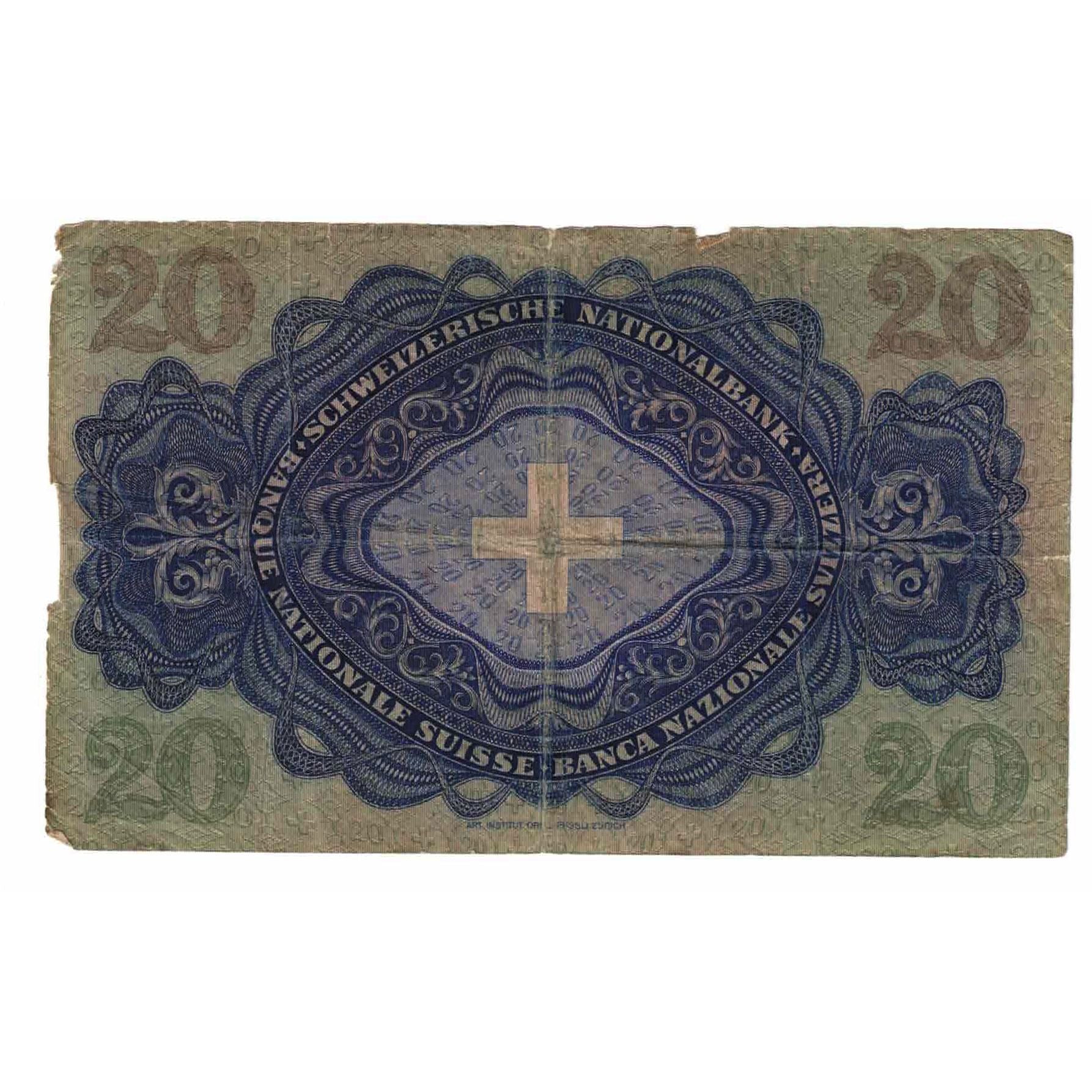 Banconote, Svizzera, 20 Franken, 1946, 1946-08-31, KM:39o, MB