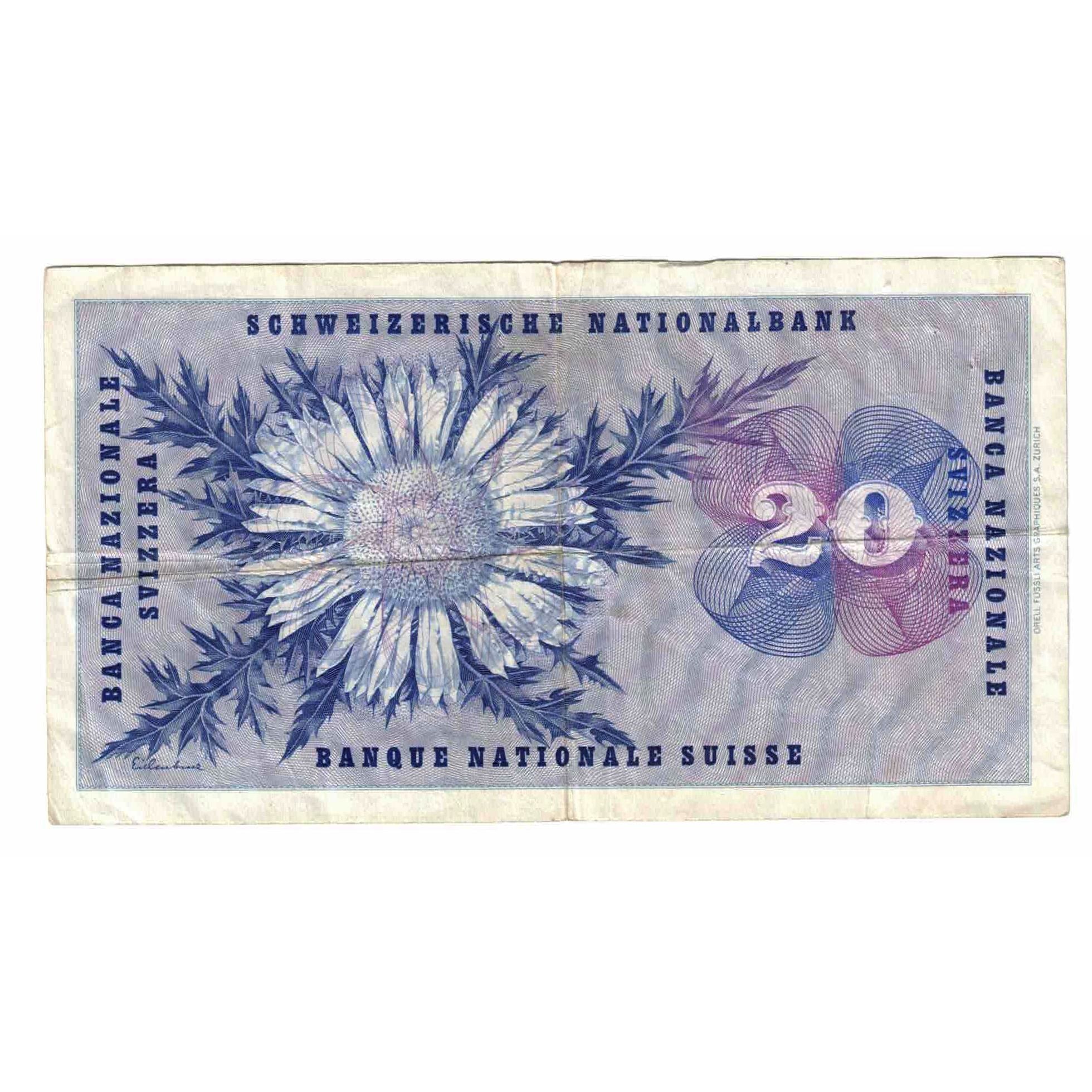 Nota, Suíça, 20 Franken, 1961, 1961-10-26, KM:46l, EF(40-45)