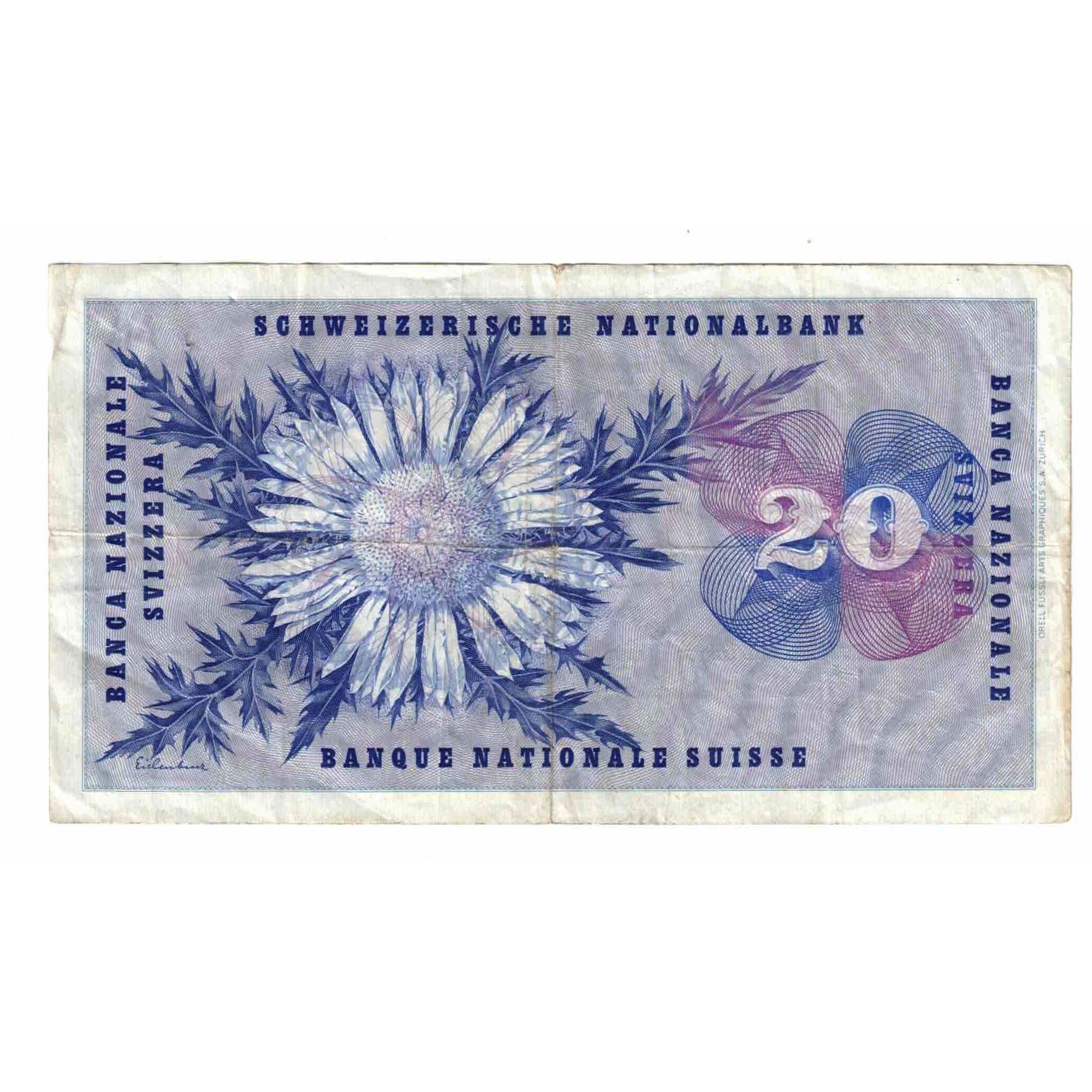Nota, Suíça, 20 Franken, 1965, 1965-01-21, KM:46l, EF(40-45)