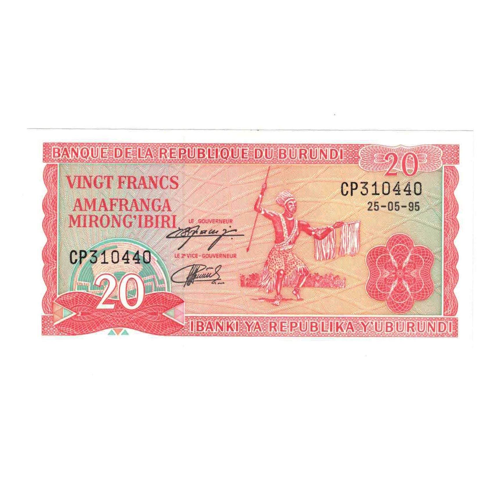 Billete, 20 Francs, 1995, Burundi, 1995-05-25, KM:27c, UNC