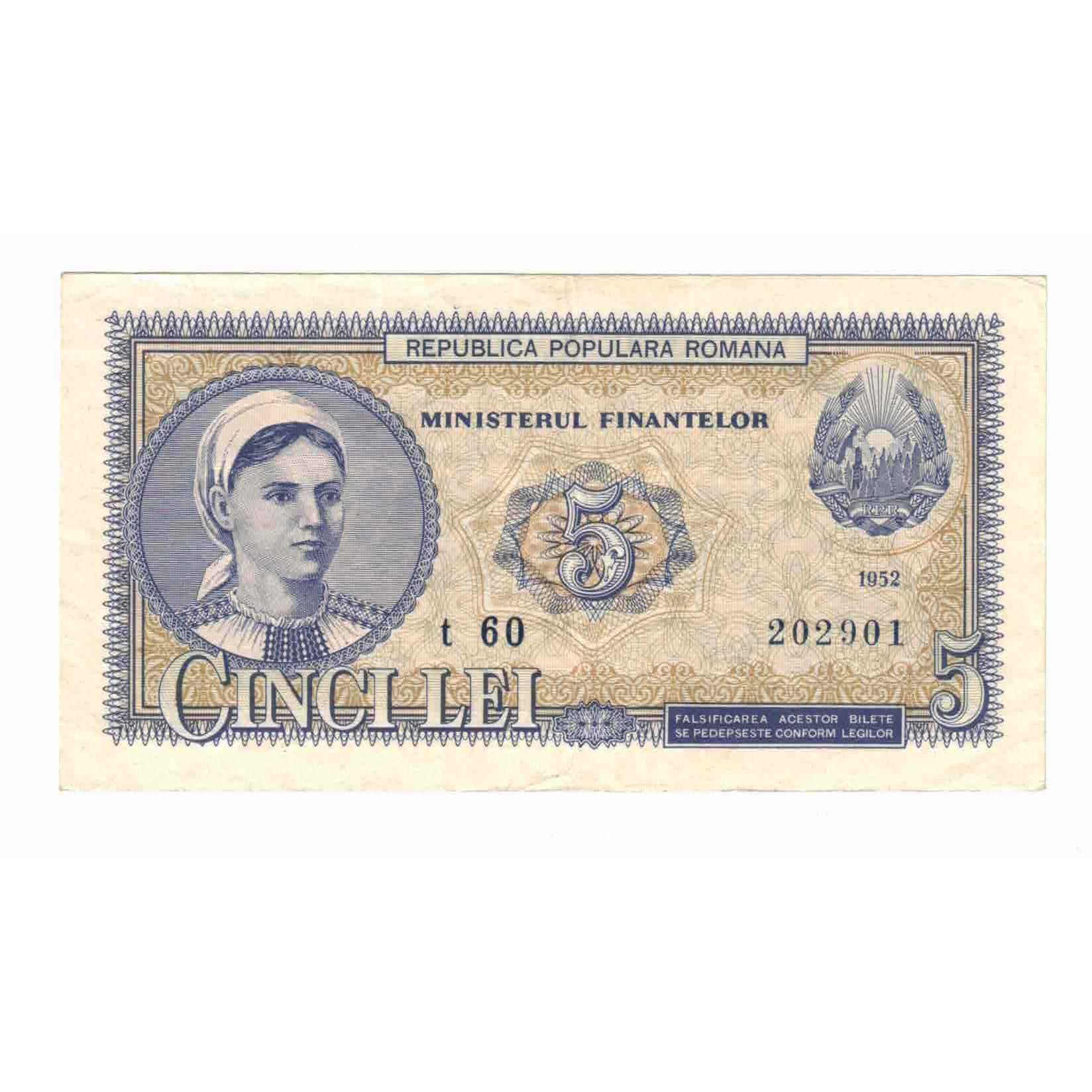 Banknote, Romania, 5 Lei, 1952, 1952-01-26, KM:83b, AU(50-53)