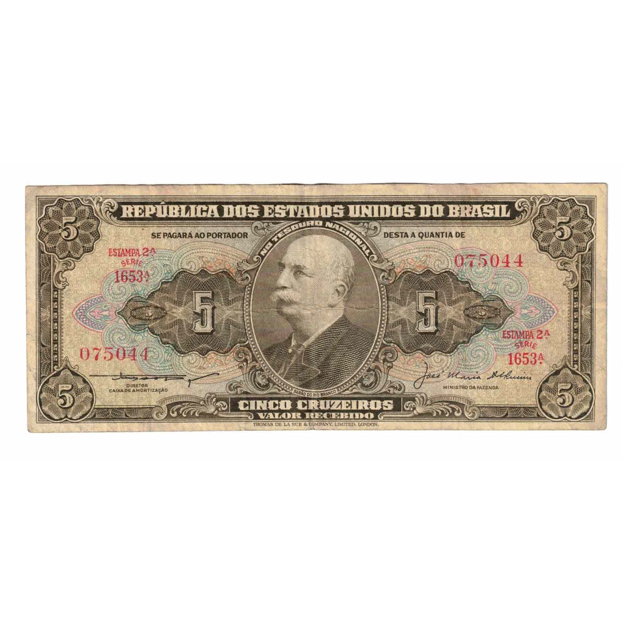 Banconote, Brasile, 5 Cruzeiros, Undated (1956), KM:158c, MB