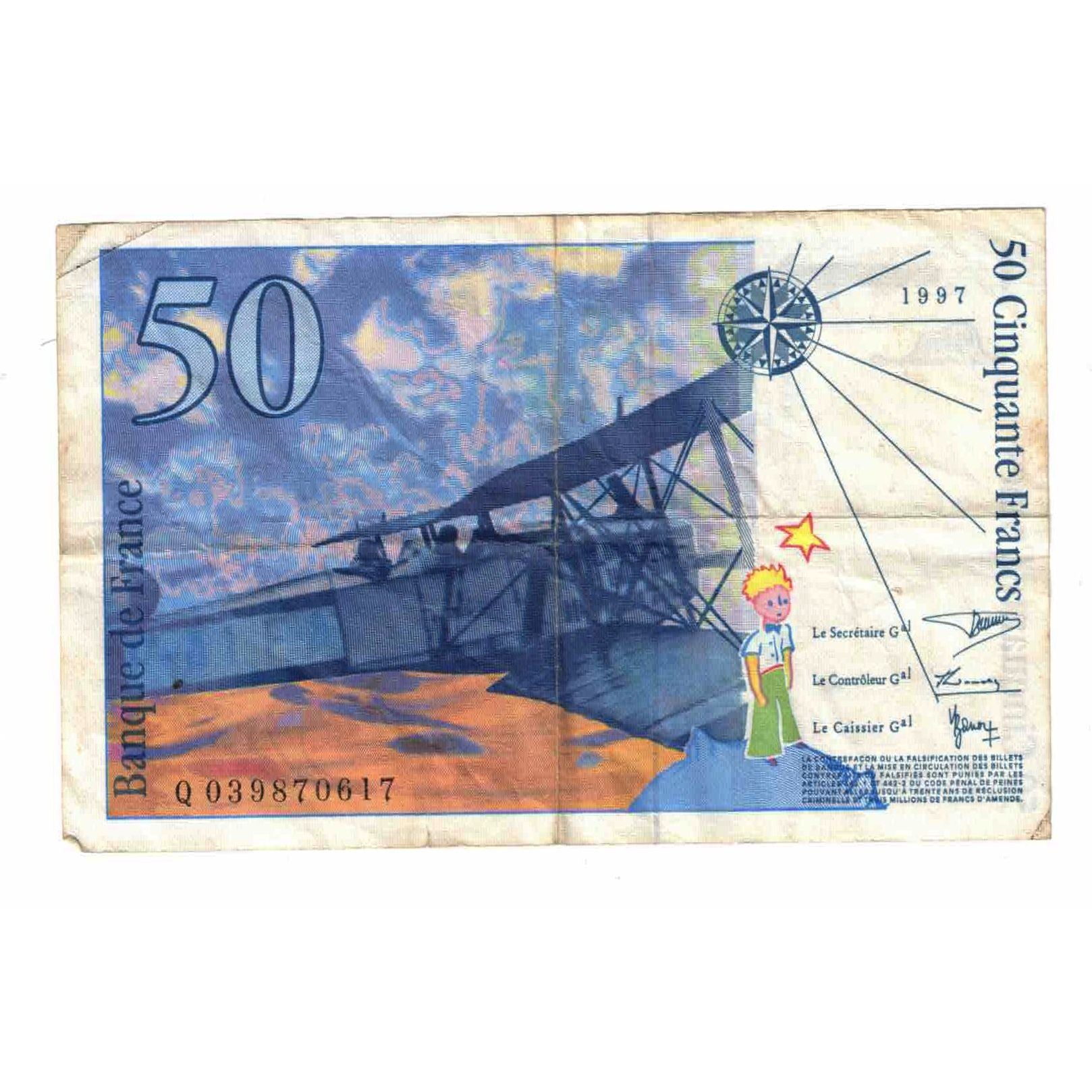 France, 50 Francs, St Exupéry, 1997, Q.039870, TB, Fayette:73.4, KM:157Ab
