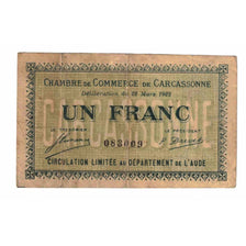 France, Carcassonne, 1 Franc, 1922, Chambre de Commerce, VF(20-25)
