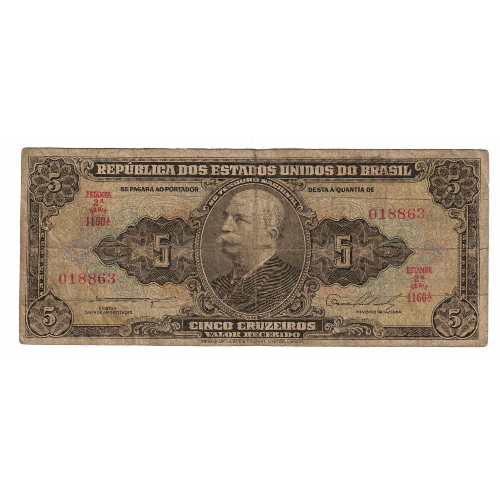 Biljet, Brazilië, 5 Cruzeiros, Undated (1954), KM:158b, TB