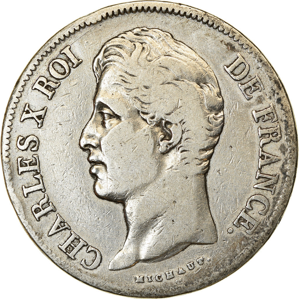Coin, France, Charles X, 5 Francs, 1827, Paris, VF(20-25), Silver, KM:728.1