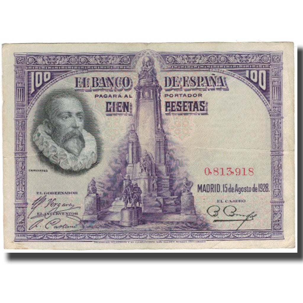 Banknote, Spain, 100 Pesetas, 1928-08-15, KM:76a, VF(20-25)
