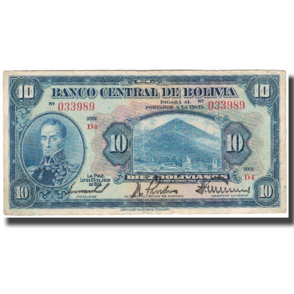 Banknote, Bolivia, 10 Bolivianos, 1928-07-20, KM:121a, EF(40-45)