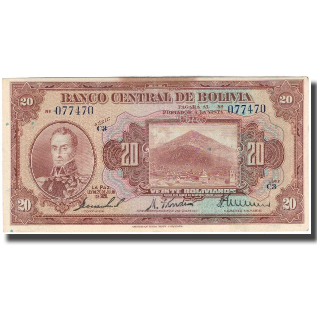 Billete, 20 Bolivianos, Bolivia, 1928-07-20, KM:122a, MBC