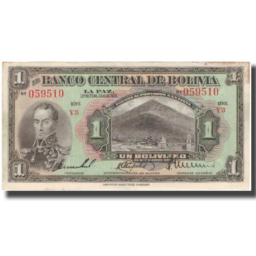 Banconote, Bolivia, 1 Boliviano, 1928-07-20, KM:118a, BB