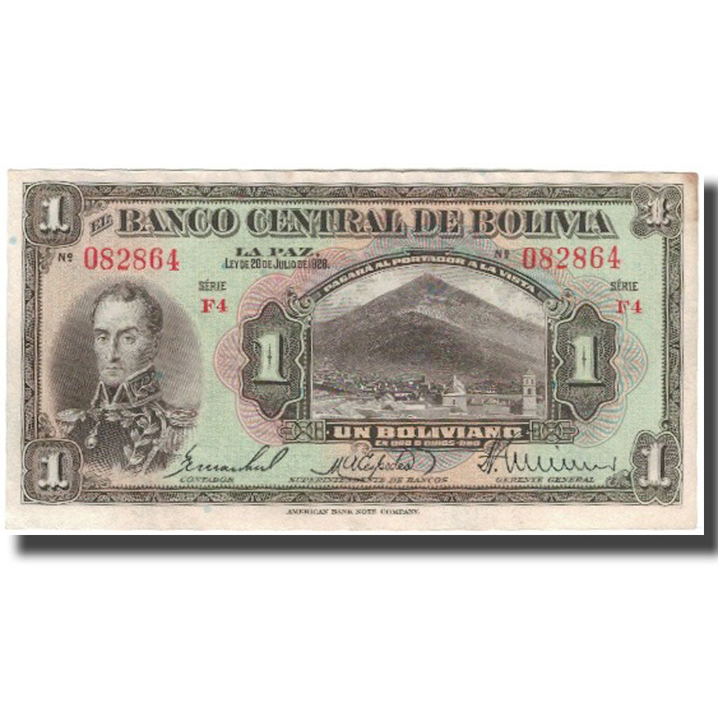 Banknote, Bolivia, 1 Boliviano, 1928-07-20, KM:118a, EF(40-45)