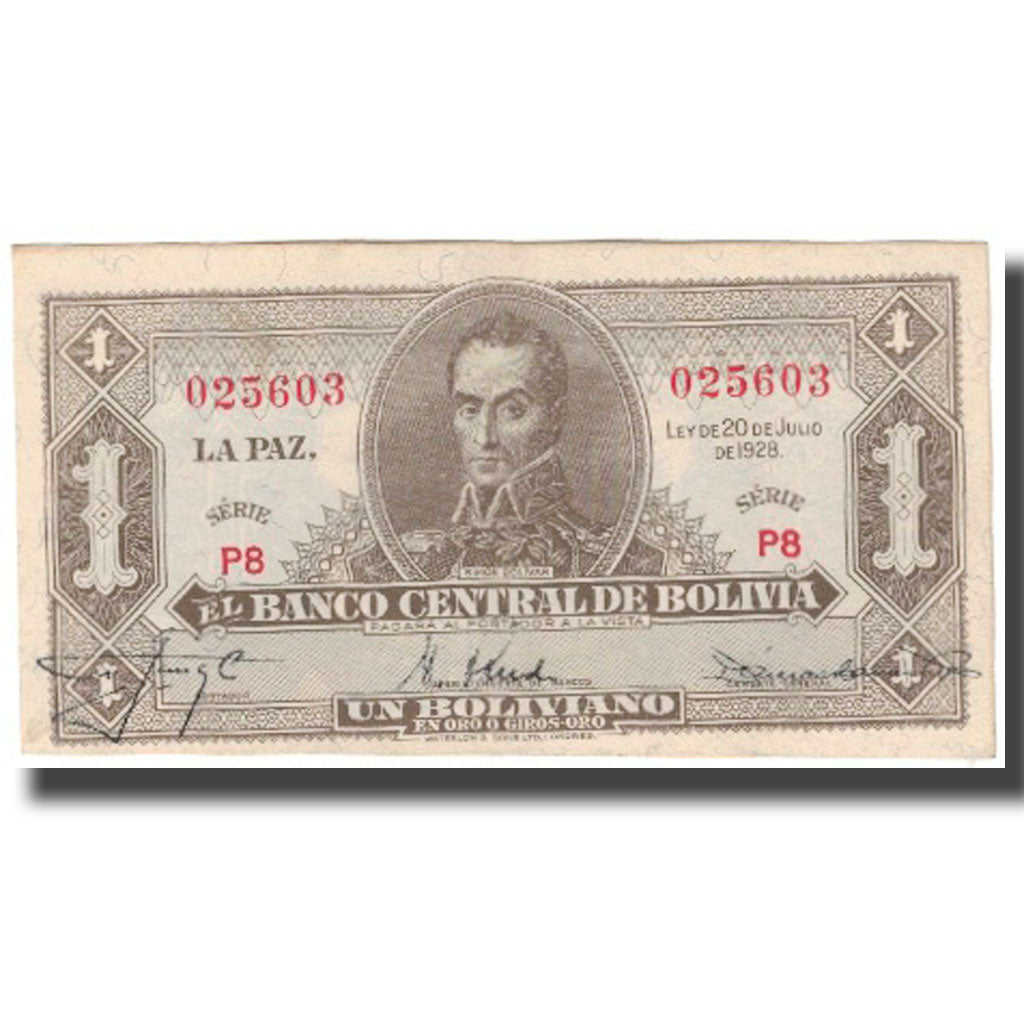 Banconote, Bolivia, 1 Boliviano, 1928-07-20, KM:119a, SPL-