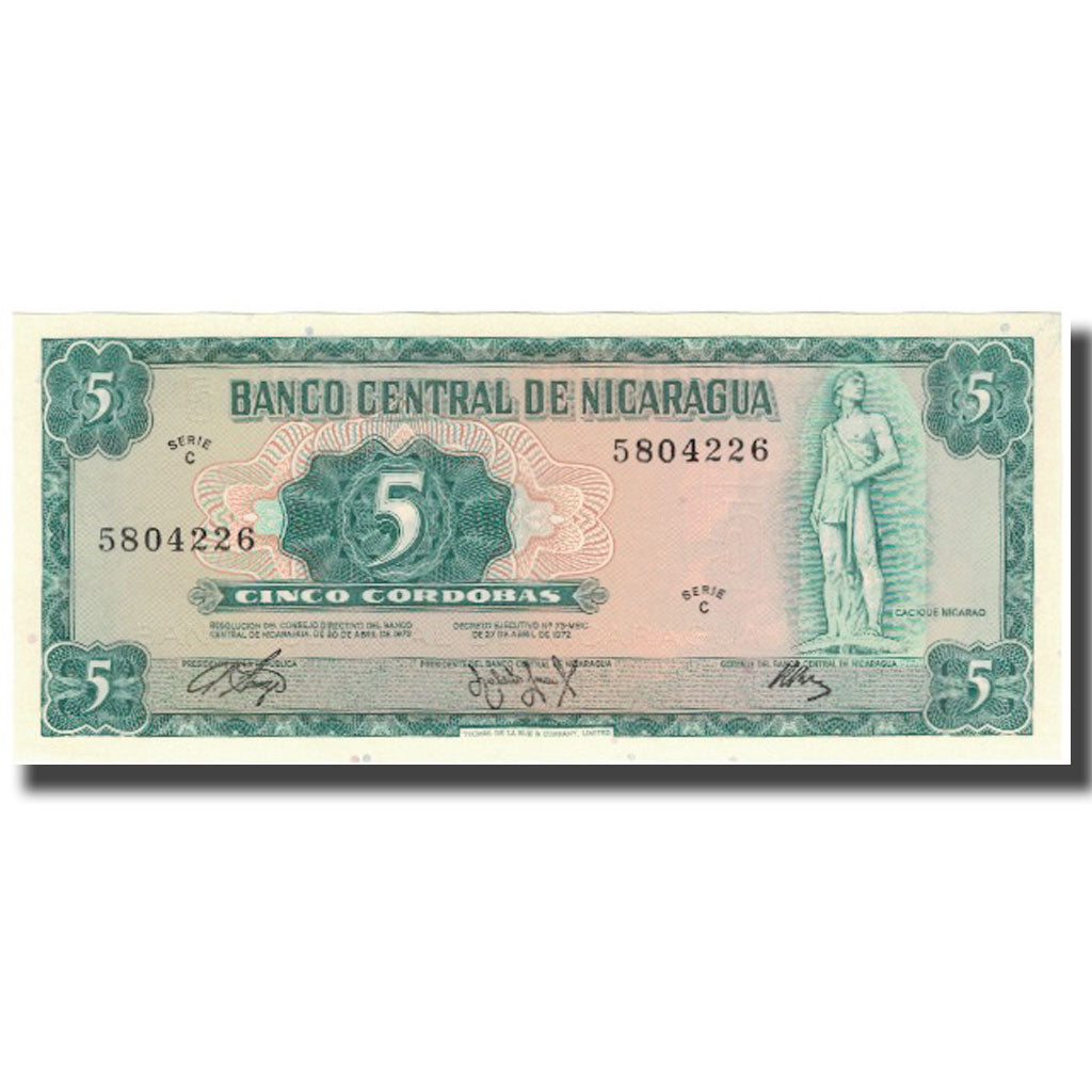 Banknote, Nicaragua, 5 Cordobas, 1972-04-27, KM:122, UNC(65-70)