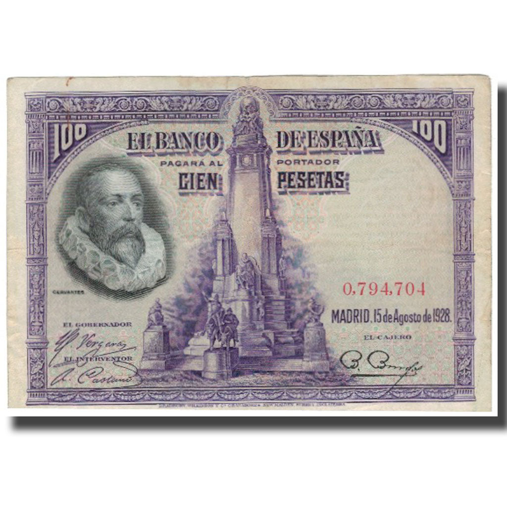 Billet, Espagne, 100 Pesetas, 1928-08-15, KM:76a, TB