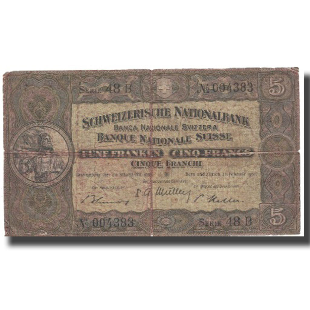 Banknote, Switzerland, 5 Franken, 1951-02-22, KM:11o, VG(8-10)