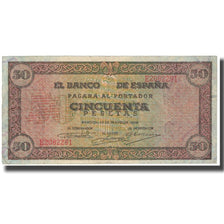 Nota, Espanha, 50 Pesetas, 1938-05-20, KM:112a, VF(20-25)