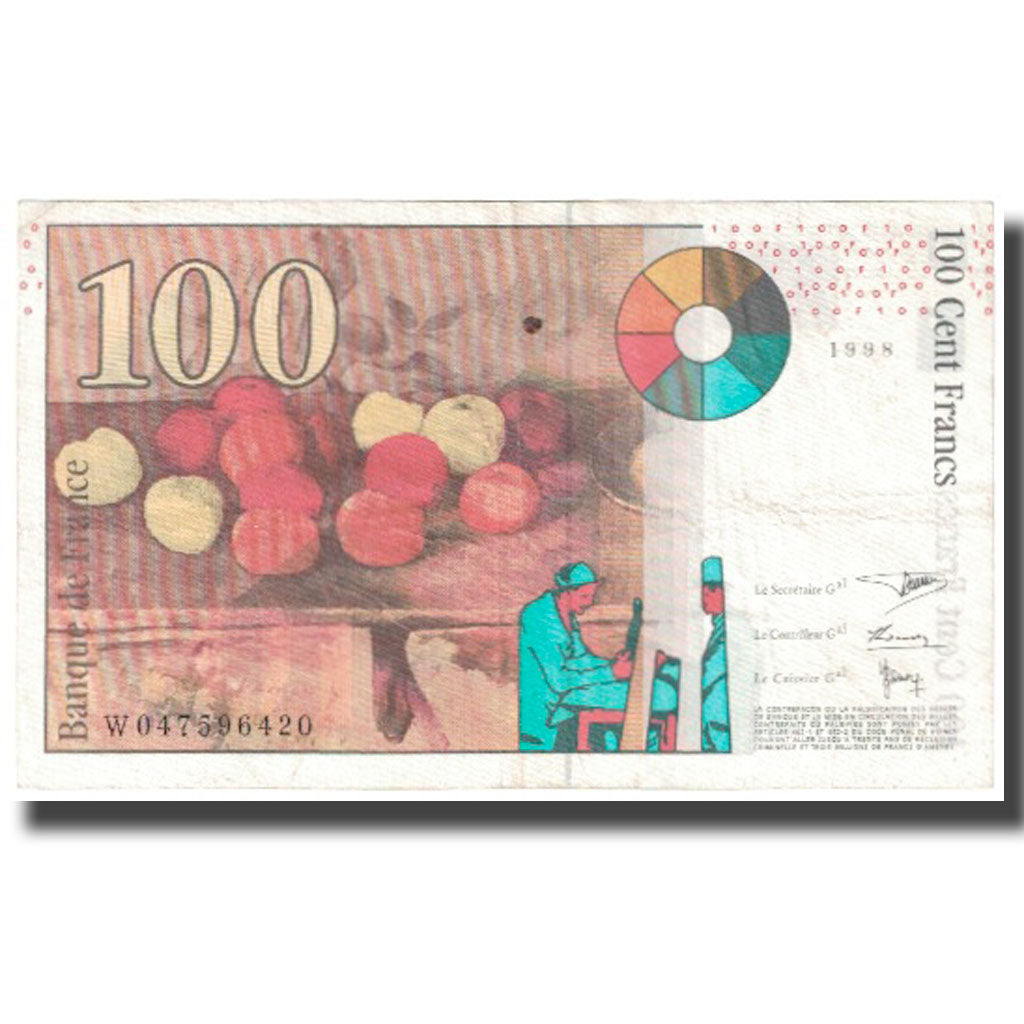 France, 100 Francs, Cézanne, 1998, EF(40-45), Fayette:74.2, KM:158a