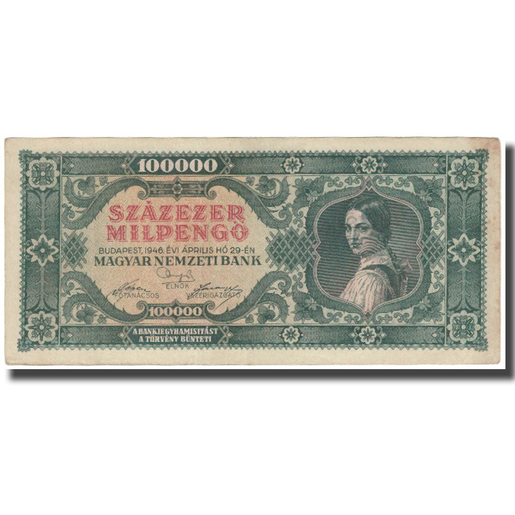Banknote, Hungary, 100,000 Milpengö, 1946, 1946-04-29, KM:127, AU(50-53)